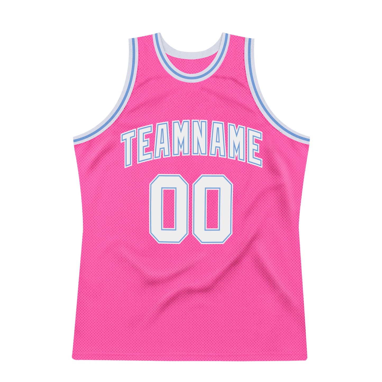 Custom Pink White-Light Blue Authentic Throwback Basketball Jersey view 5