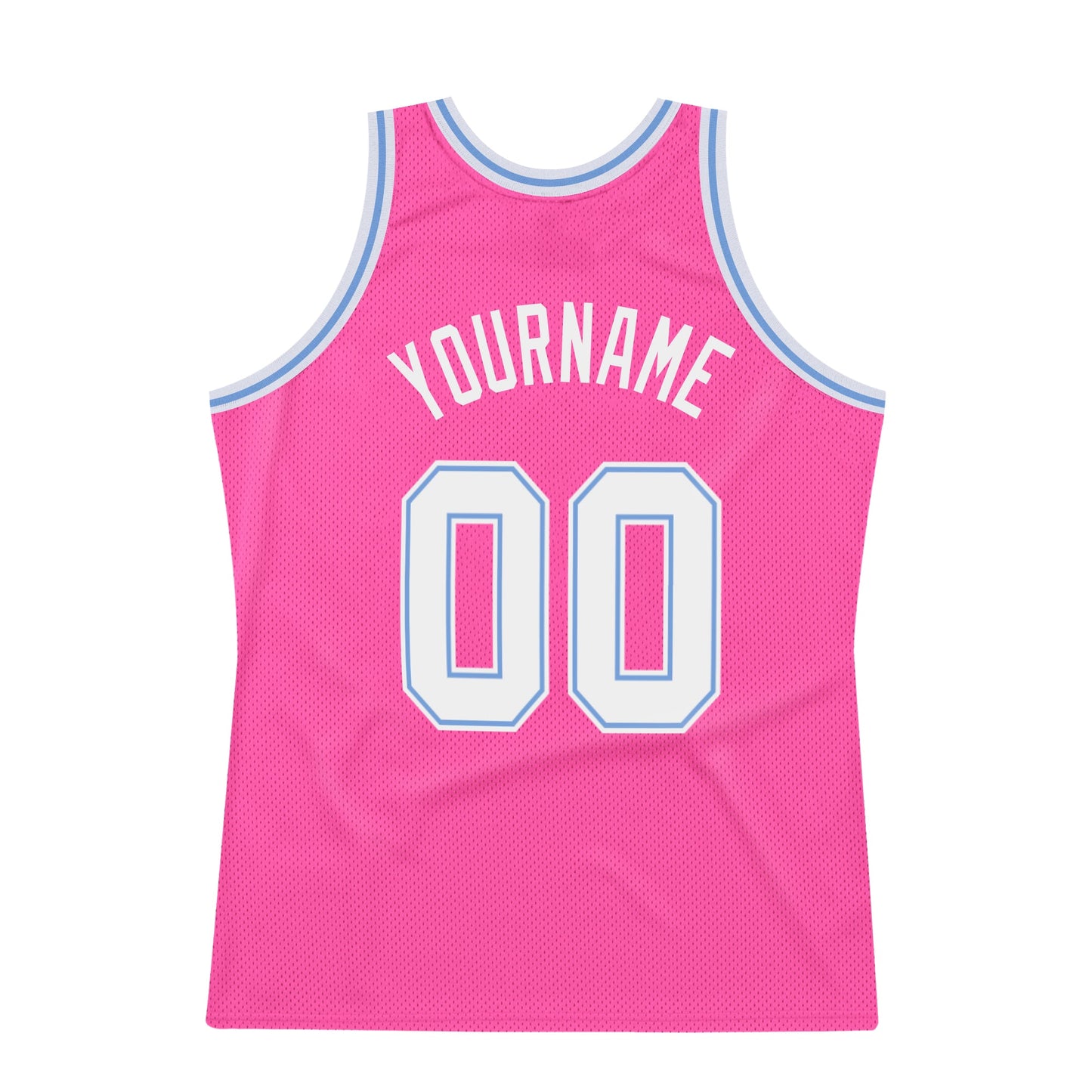 Custom Pink White-Light Blue Authentic Throwback Basketball Jersey view 6