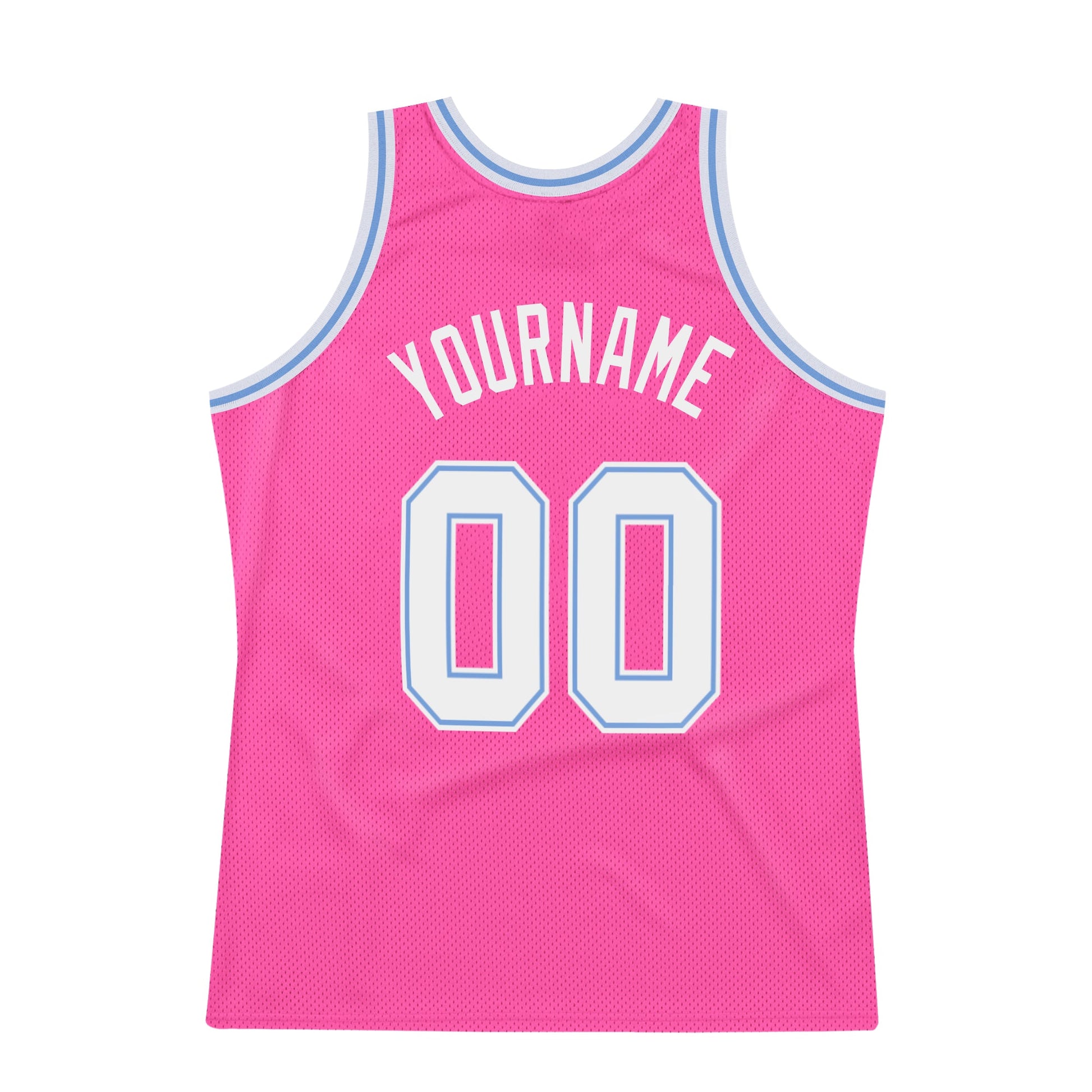 Custom Pink White-Light Blue Authentic Throwback Basketball Jersey view 6