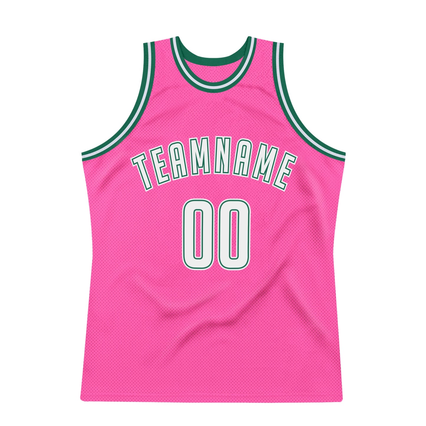 Custom Pink White-Kelly Green Authentic Throwback Basketball Jersey view 6