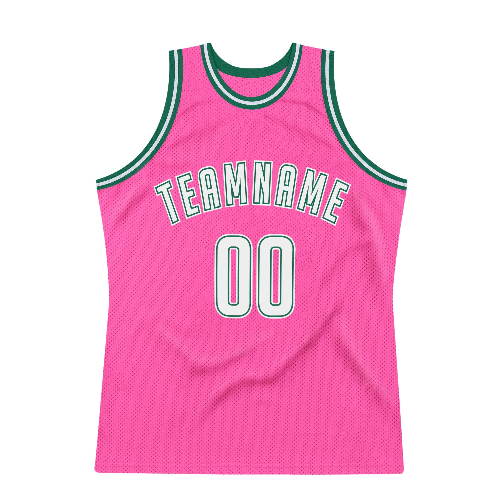 Custom Pink White-Kelly Green Authentic Throwback Basketball Jersey view 6