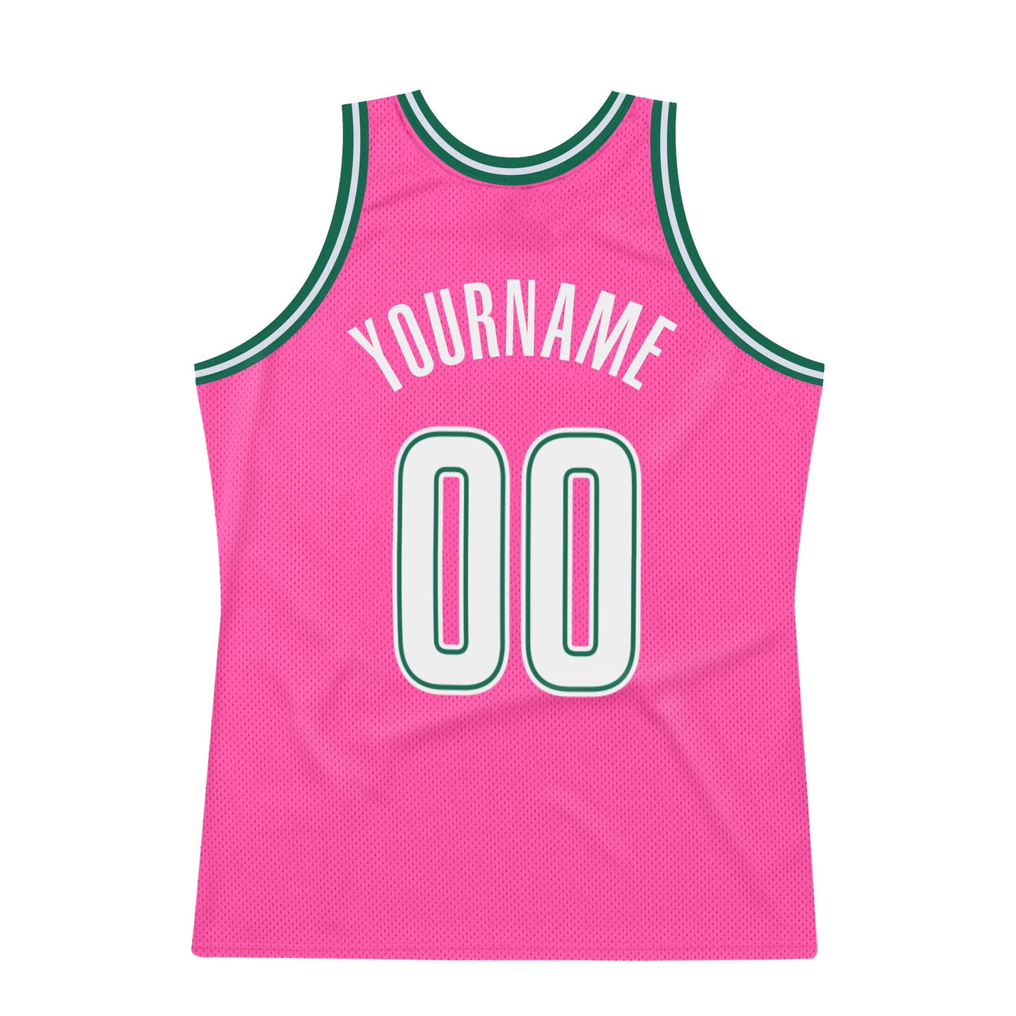 Custom Pink White-Kelly Green Authentic Throwback Basketball Jersey view 7