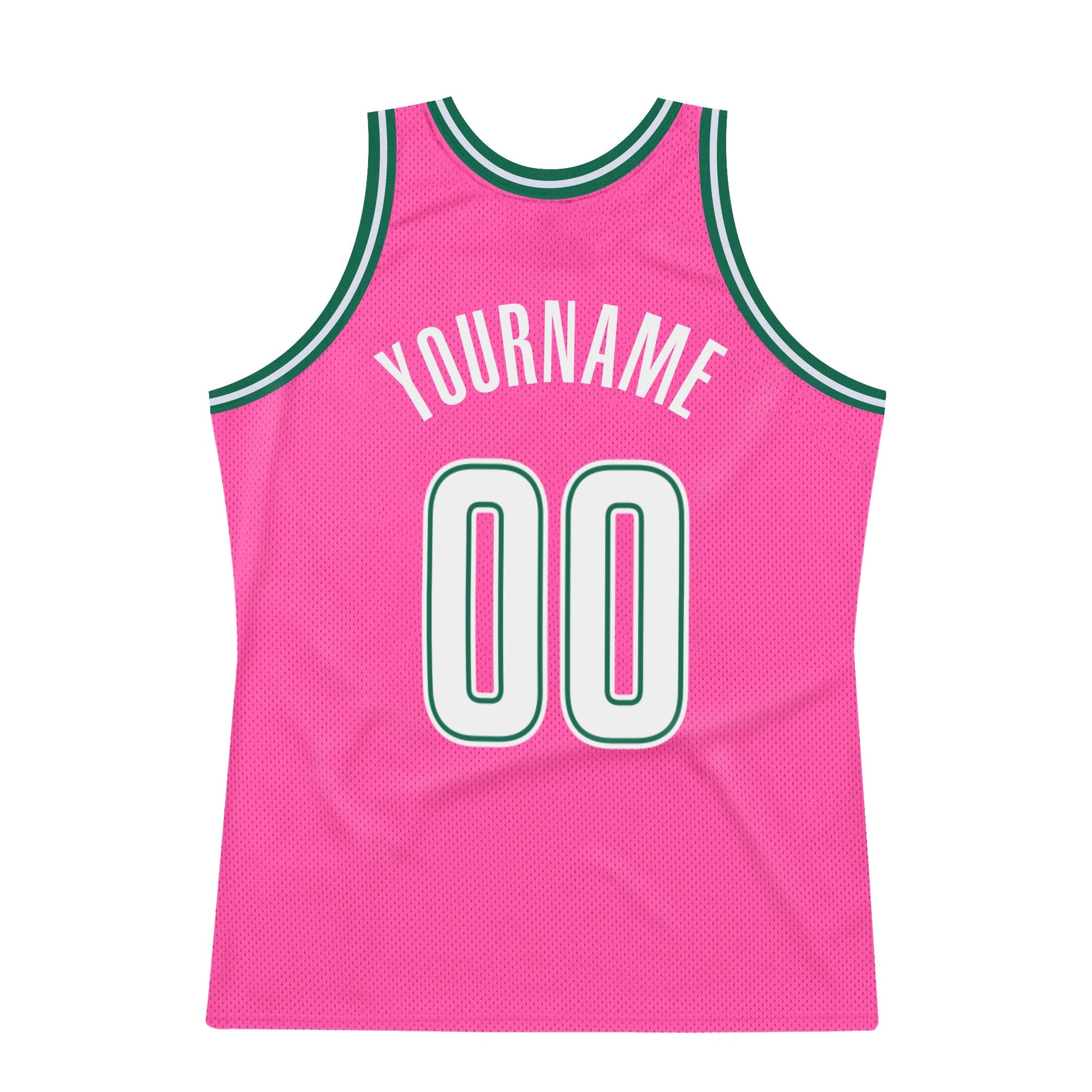Custom Pink White-Kelly Green Authentic Throwback Basketball Jersey view 7