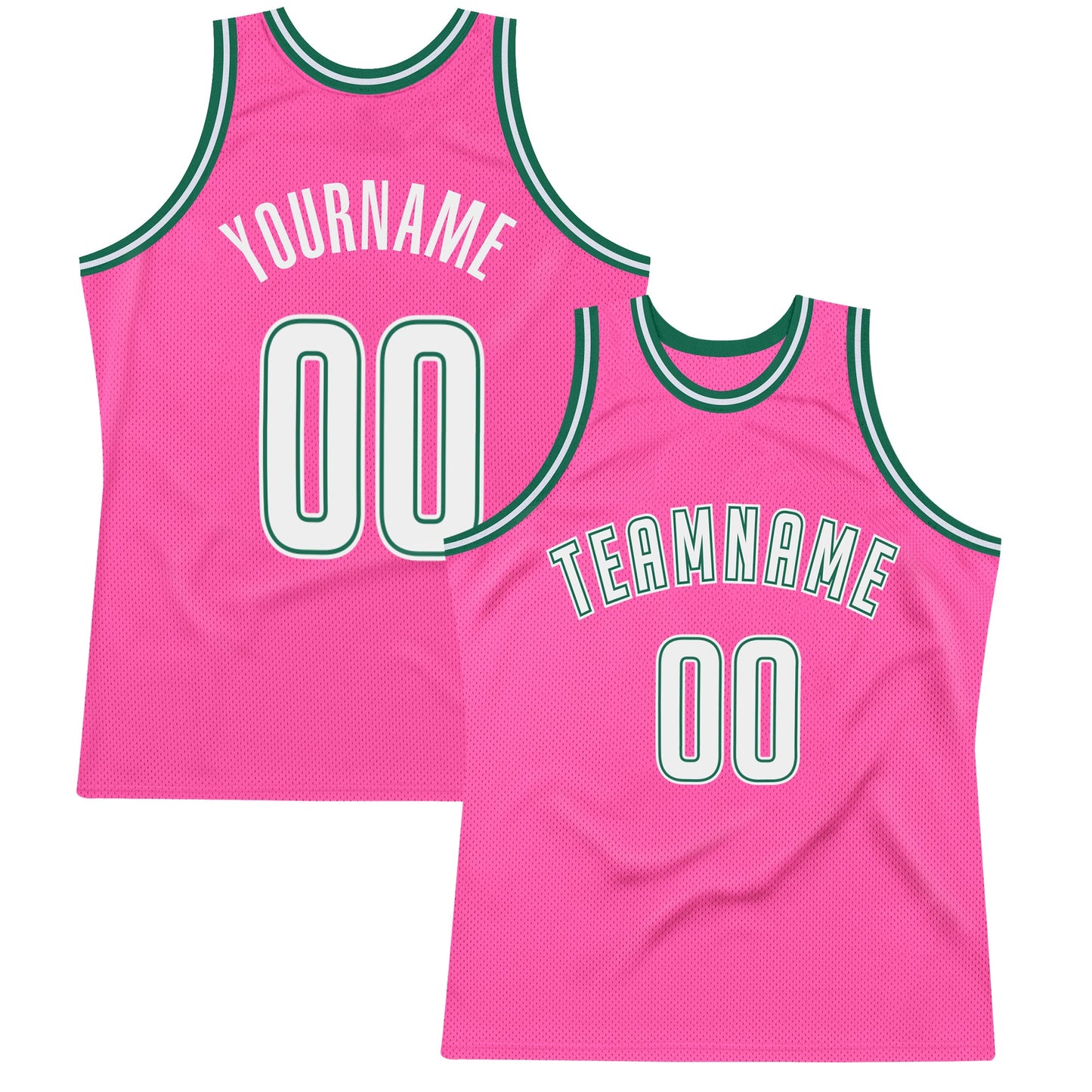 Custom Pink White-Kelly Green Authentic Throwback Basketball Jersey - Main View