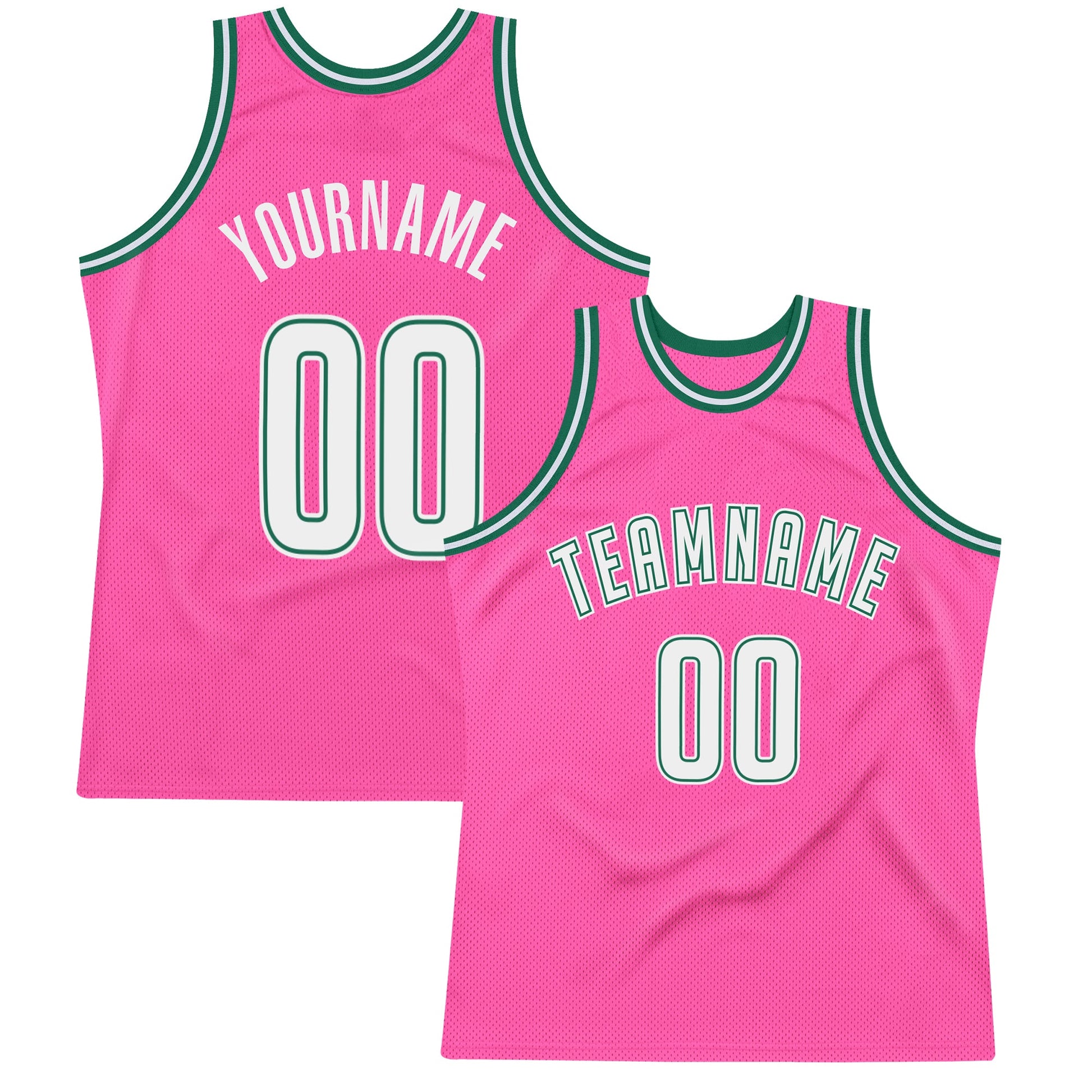 Custom Pink White-Kelly Green Authentic Throwback Basketball Jersey - Main View