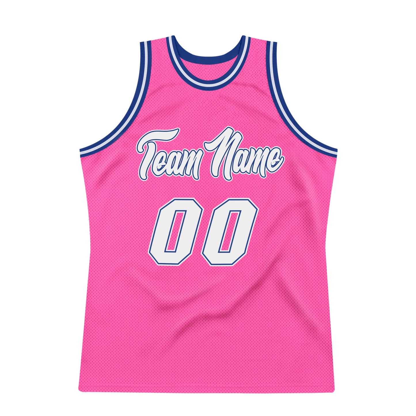 Custom Pink White-Royal Authentic Throwback Basketball Jersey view 5