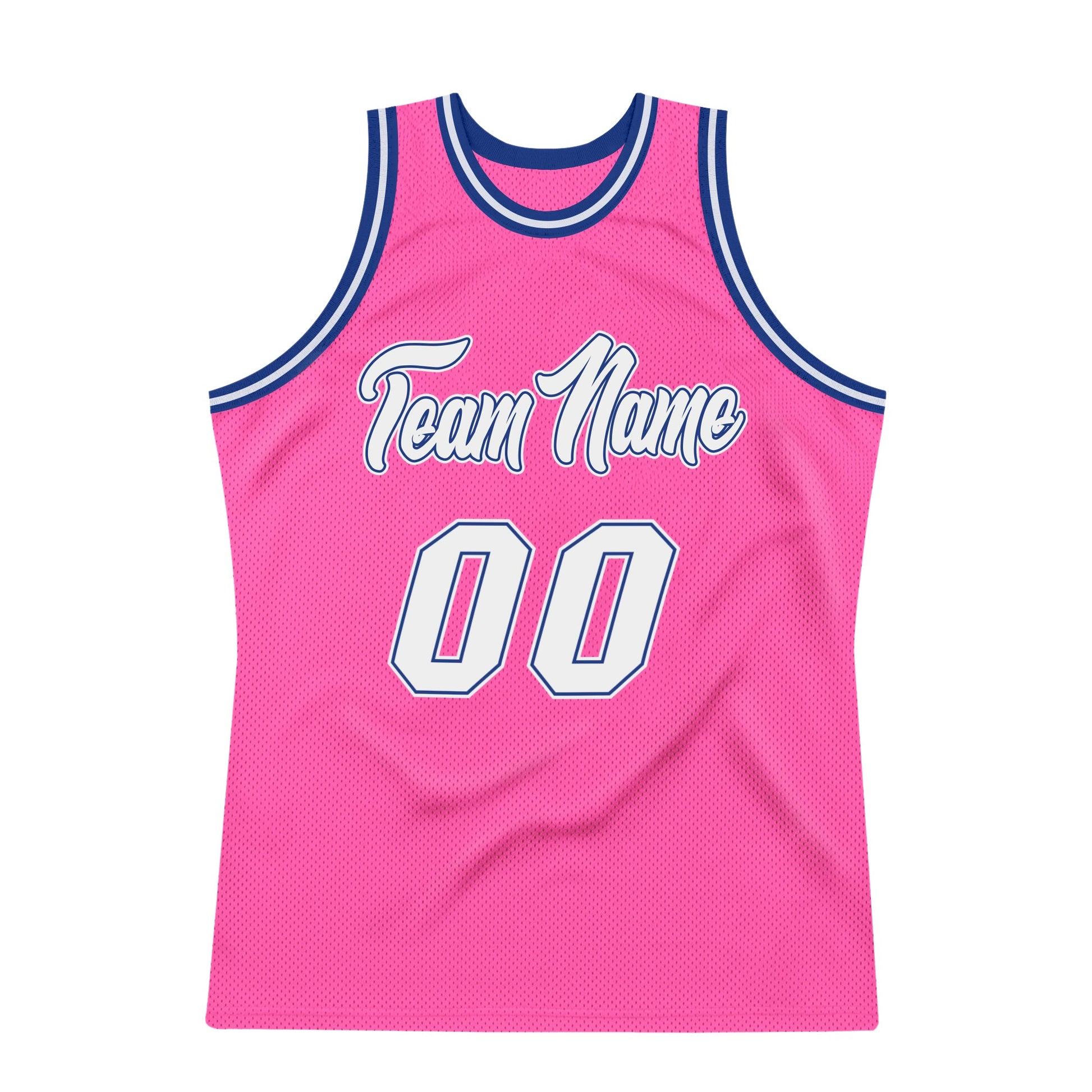 Custom Pink White-Royal Authentic Throwback Basketball Jersey view 5