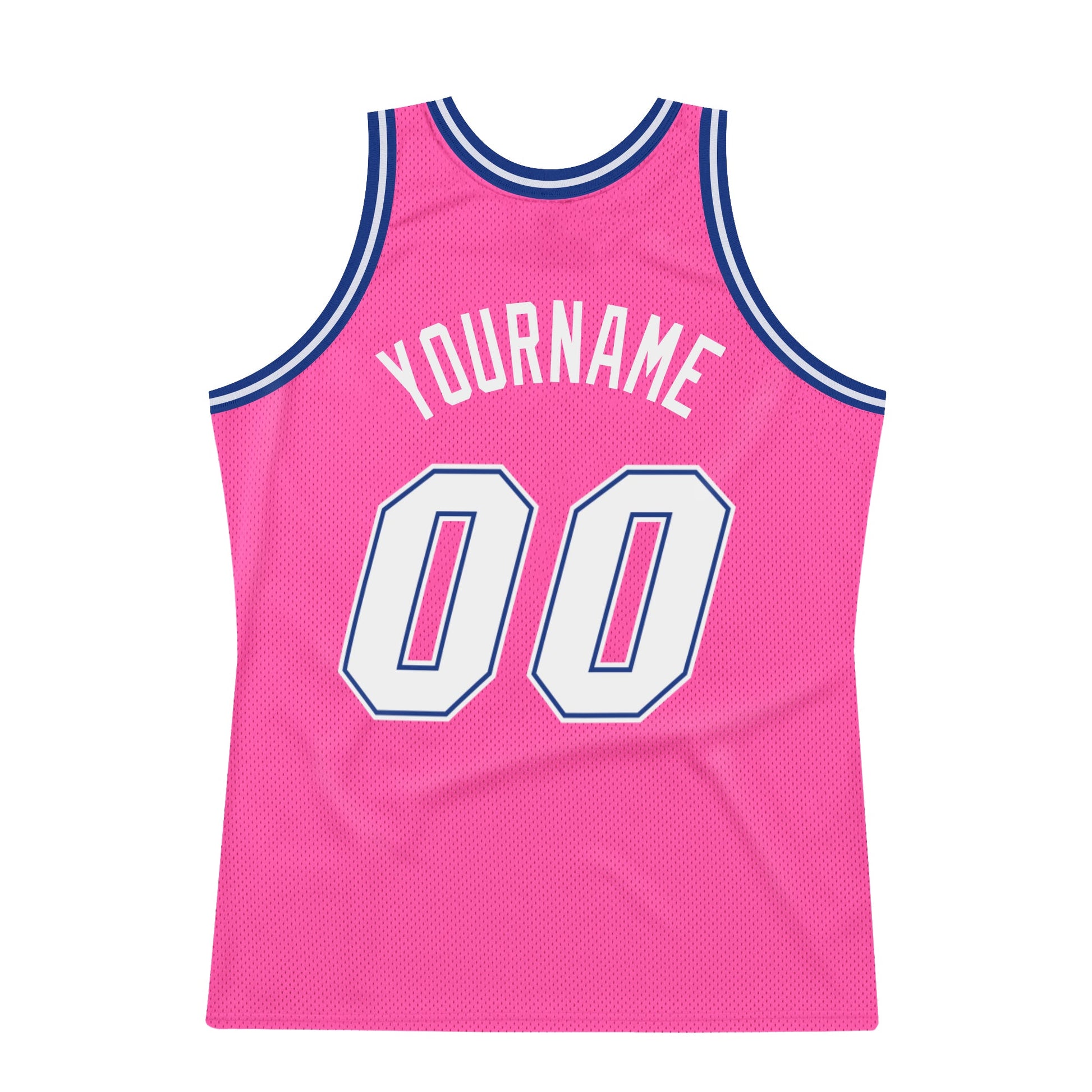 Custom Pink White-Royal Authentic Throwback Basketball Jersey view 6