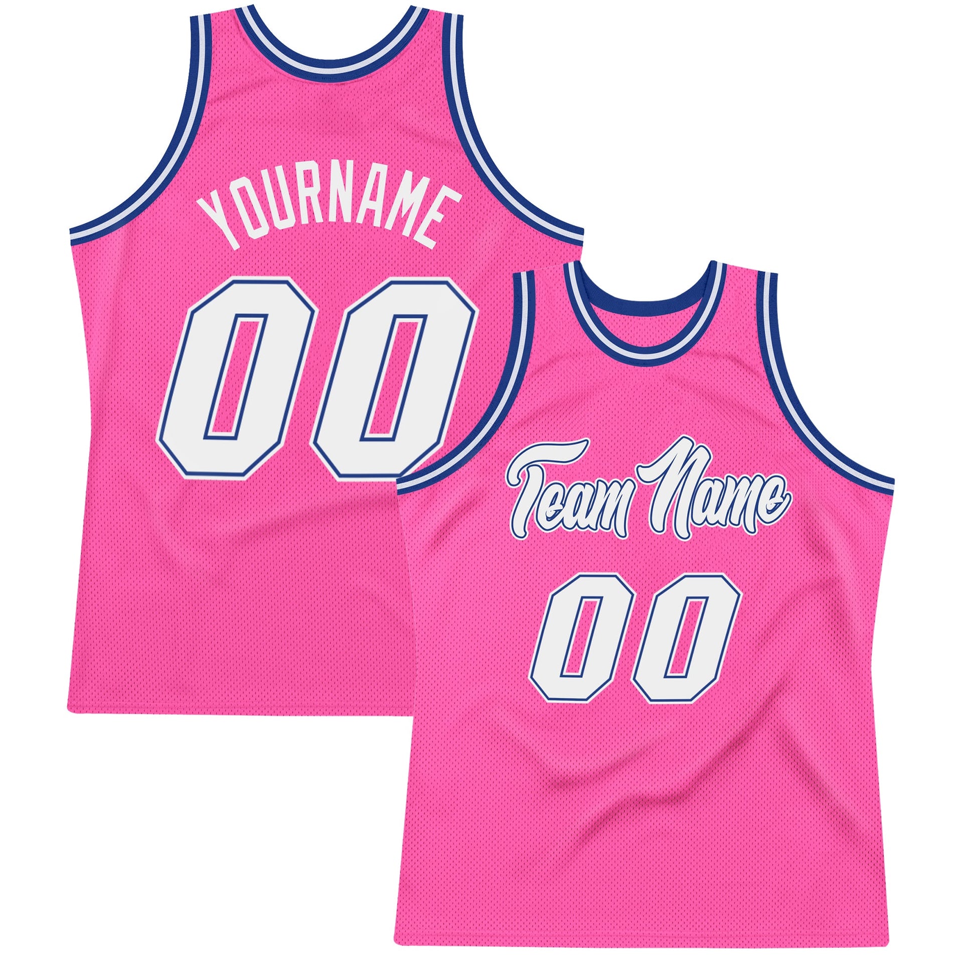 Custom Pink White-Royal Authentic Throwback Basketball Jersey - Main View