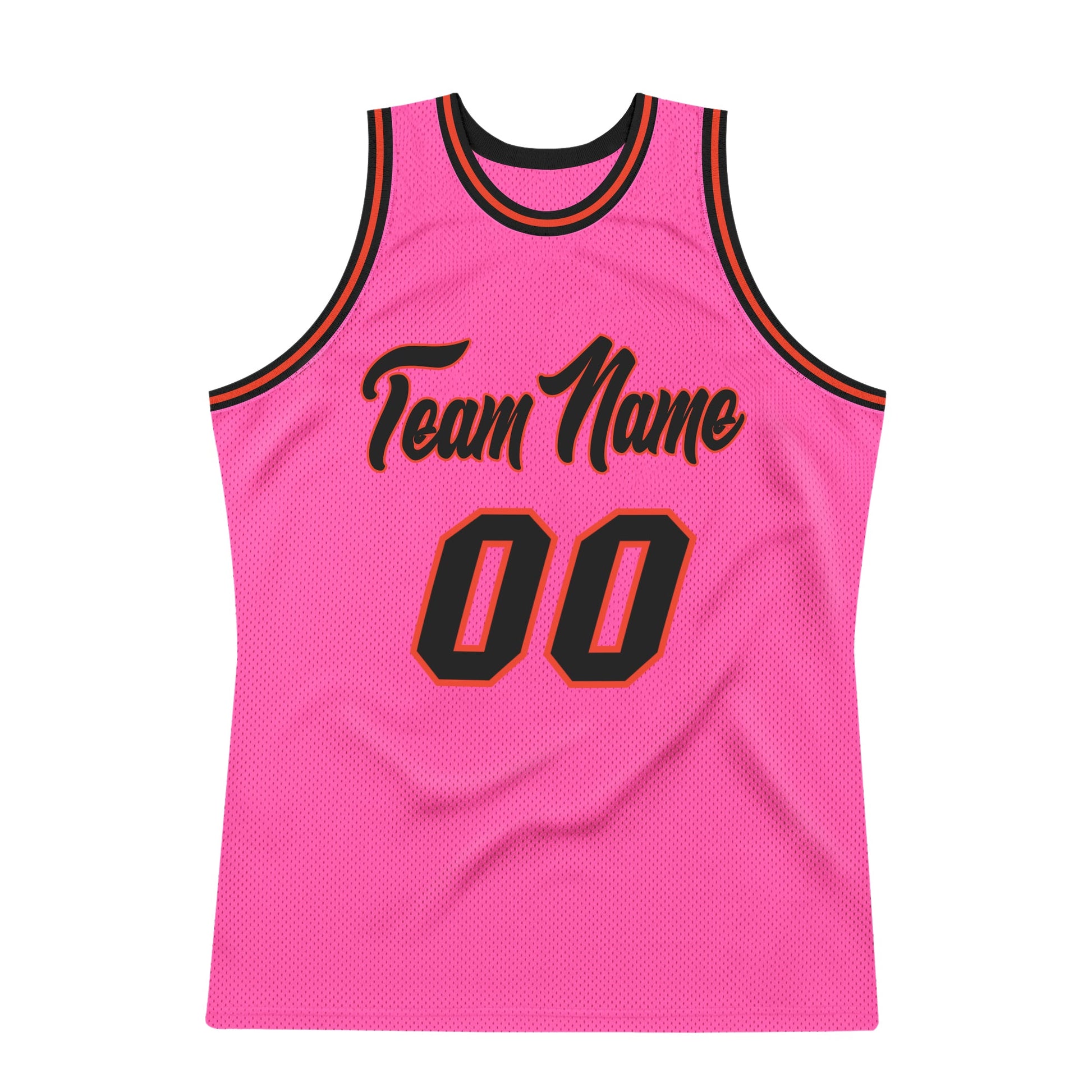 Custom Pink Black-Orange Authentic Throwback Basketball Jersey view 5