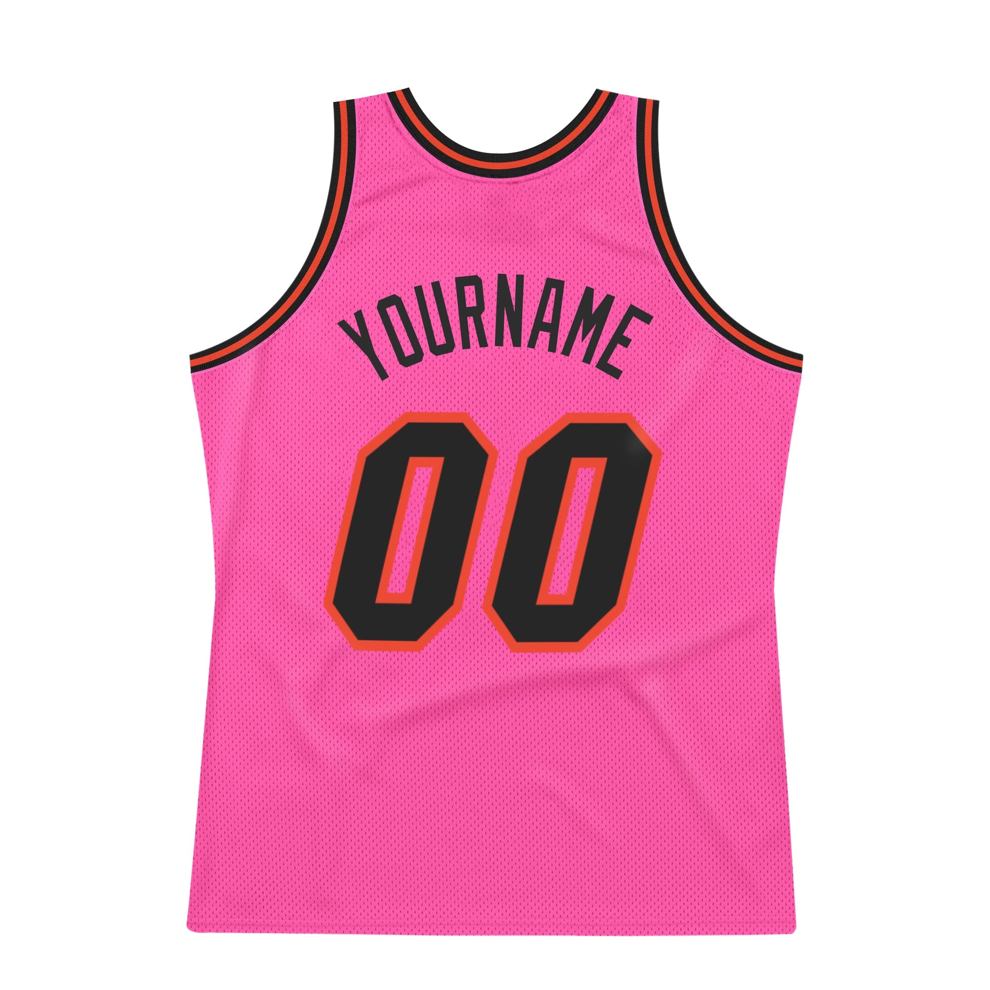 Custom Pink Black-Orange Authentic Throwback Basketball Jersey view 6