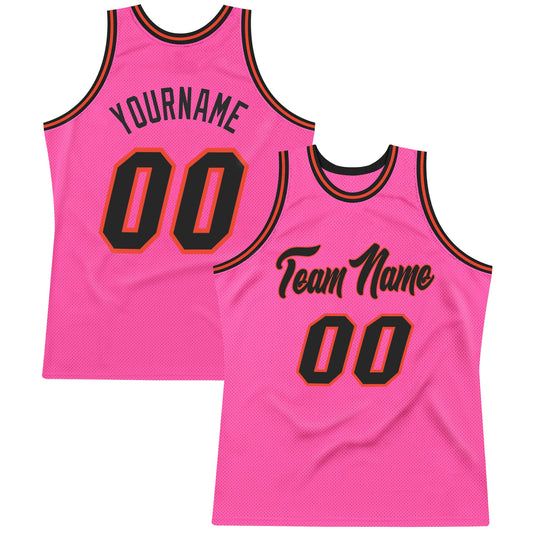 Custom Pink Black-Orange Authentic Throwback Basketball Jersey - Main View