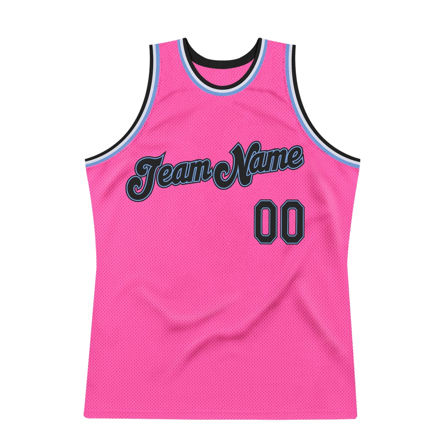 Custom Pink Black-Light Blue Authentic Throwback Basketball Jersey view 5
