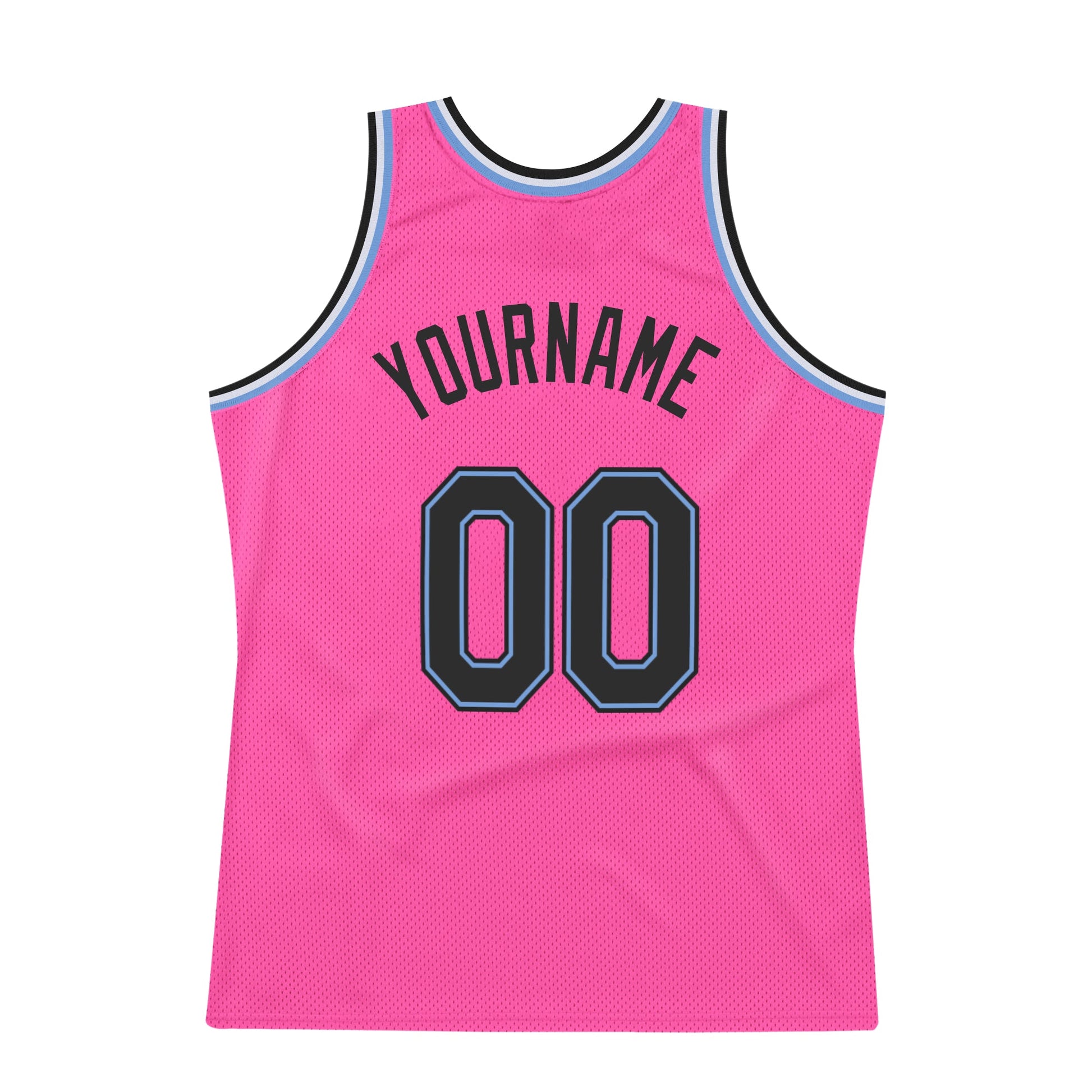 Custom Pink Black-Light Blue Authentic Throwback Basketball Jersey view 6
