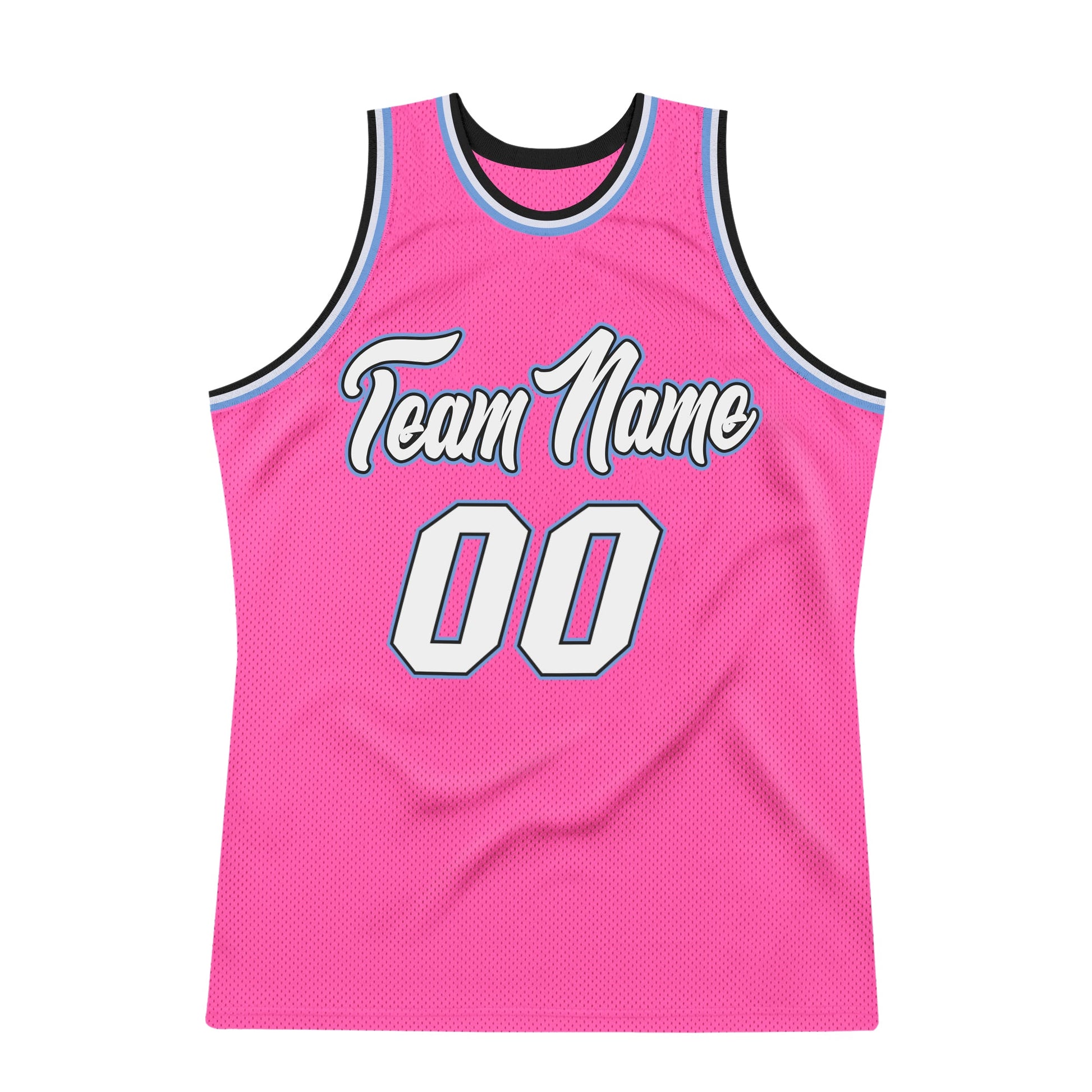 Custom Pink White-Light Blue Authentic Throwback Basketball Jersey view 6