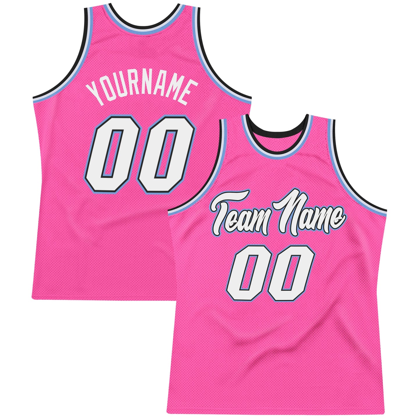 Custom Pink White-Light Blue Authentic Throwback Basketball Jersey - Main View