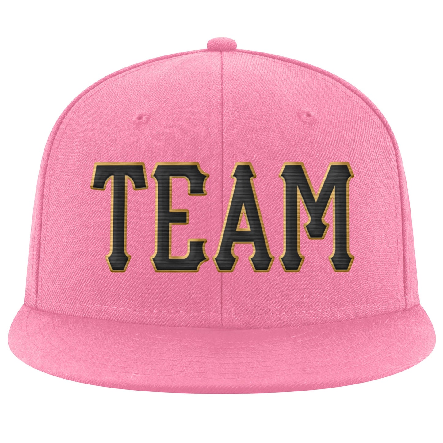 Custom Pink Black-Old Gold Stitched Adjustable Snapback Hat view 2
