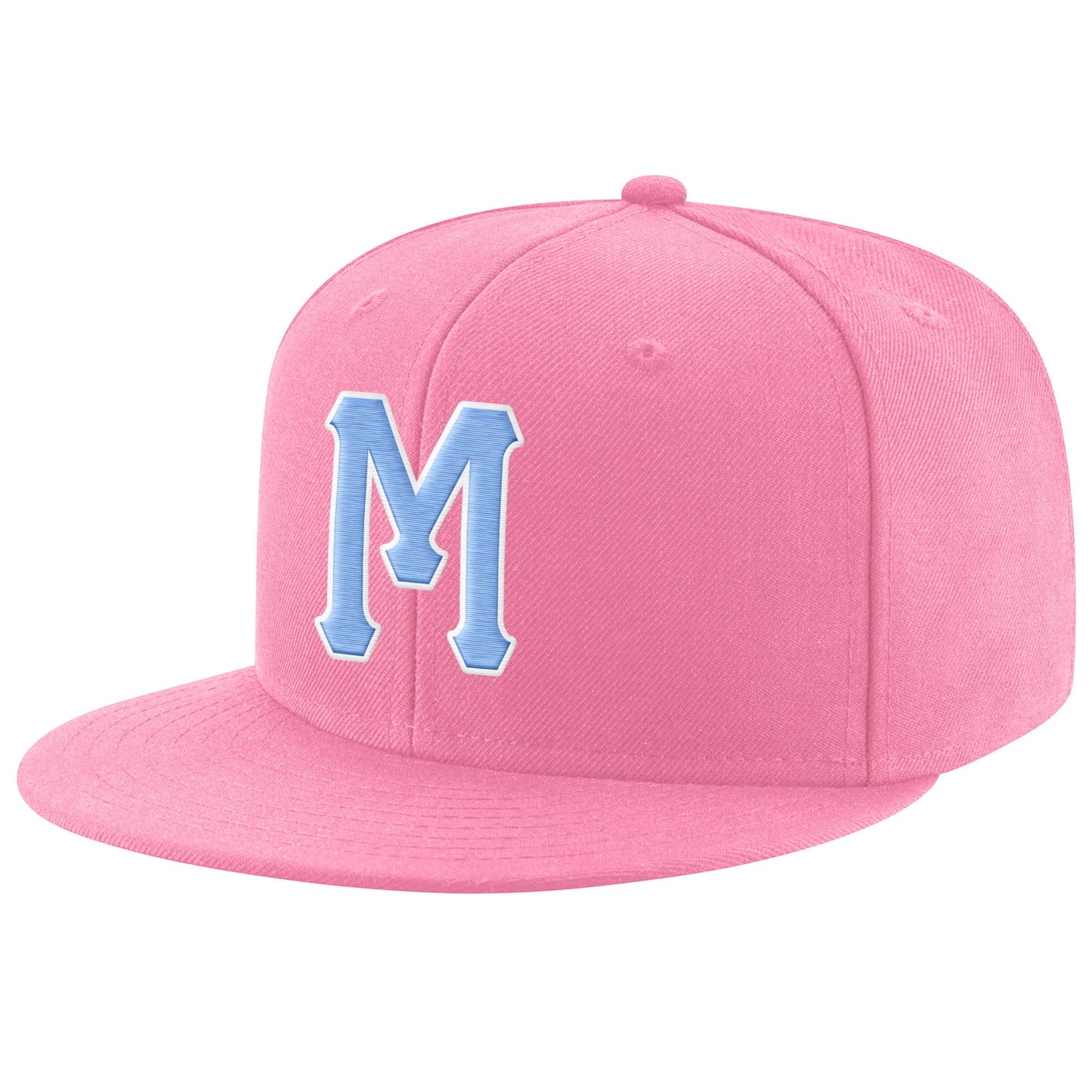 Custom Pink Light Blue-White Stitched Adjustable Snapback Hat - Main View