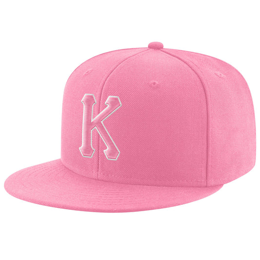 Custom Pink Pink-White Stitched Adjustable Snapback Hat - Main View