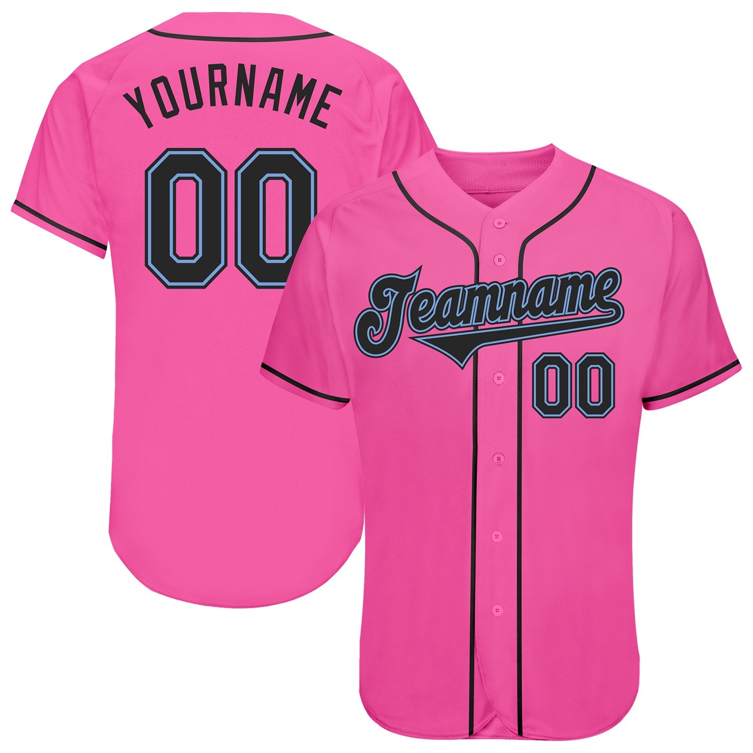 Custom Pink Black-Light Blue Authentic Baseball Jersey - Main View