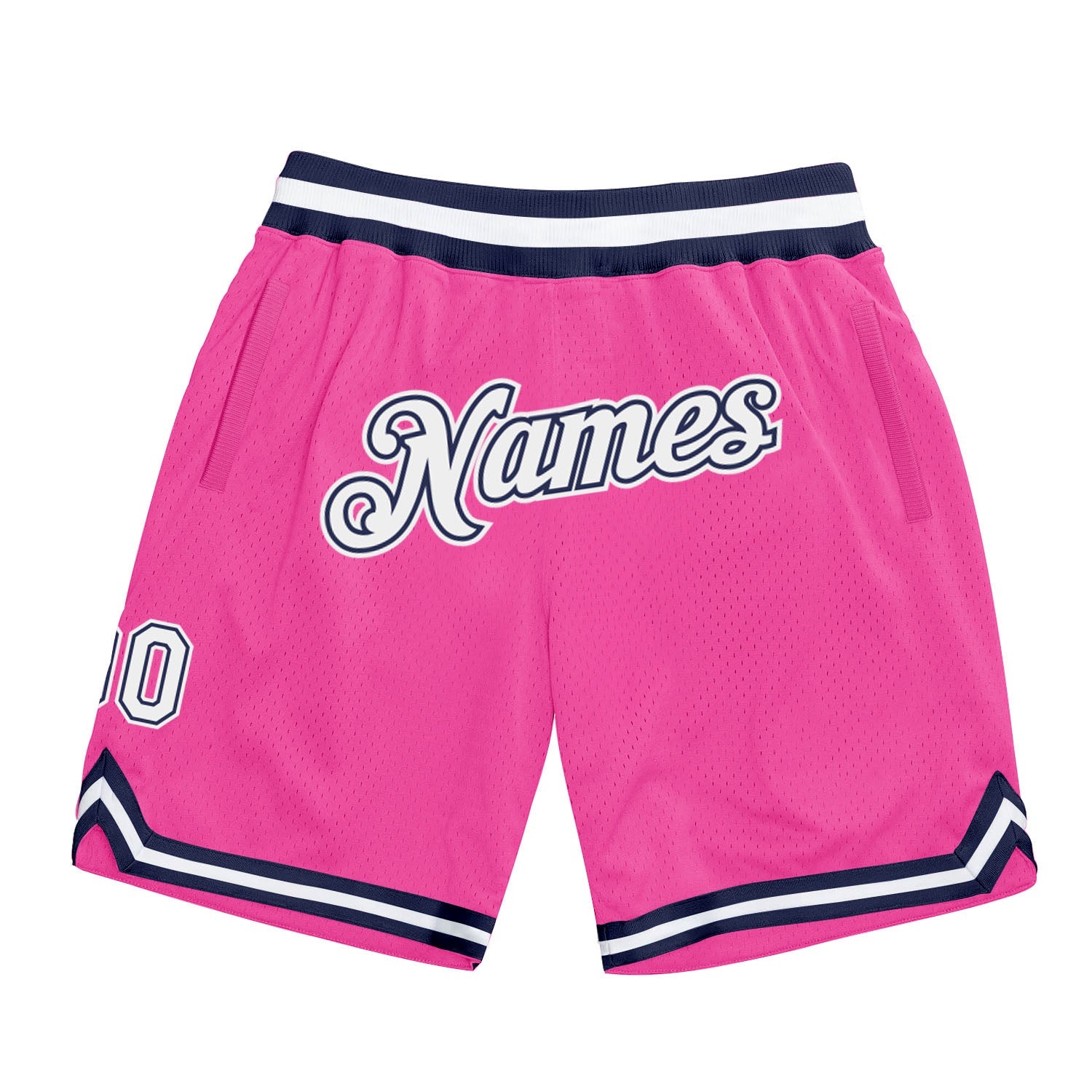 Custom Pink White-Navy Authentic Throwback Basketball Shorts - Main View