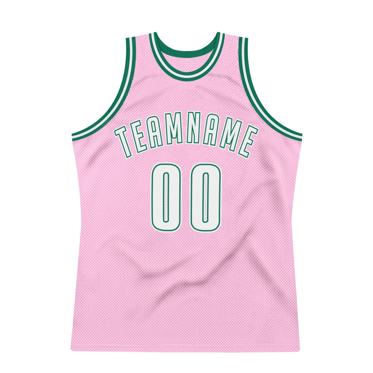 Custom Light Pink White-Kelly Green Authentic Throwback Basketball Jersey view 5