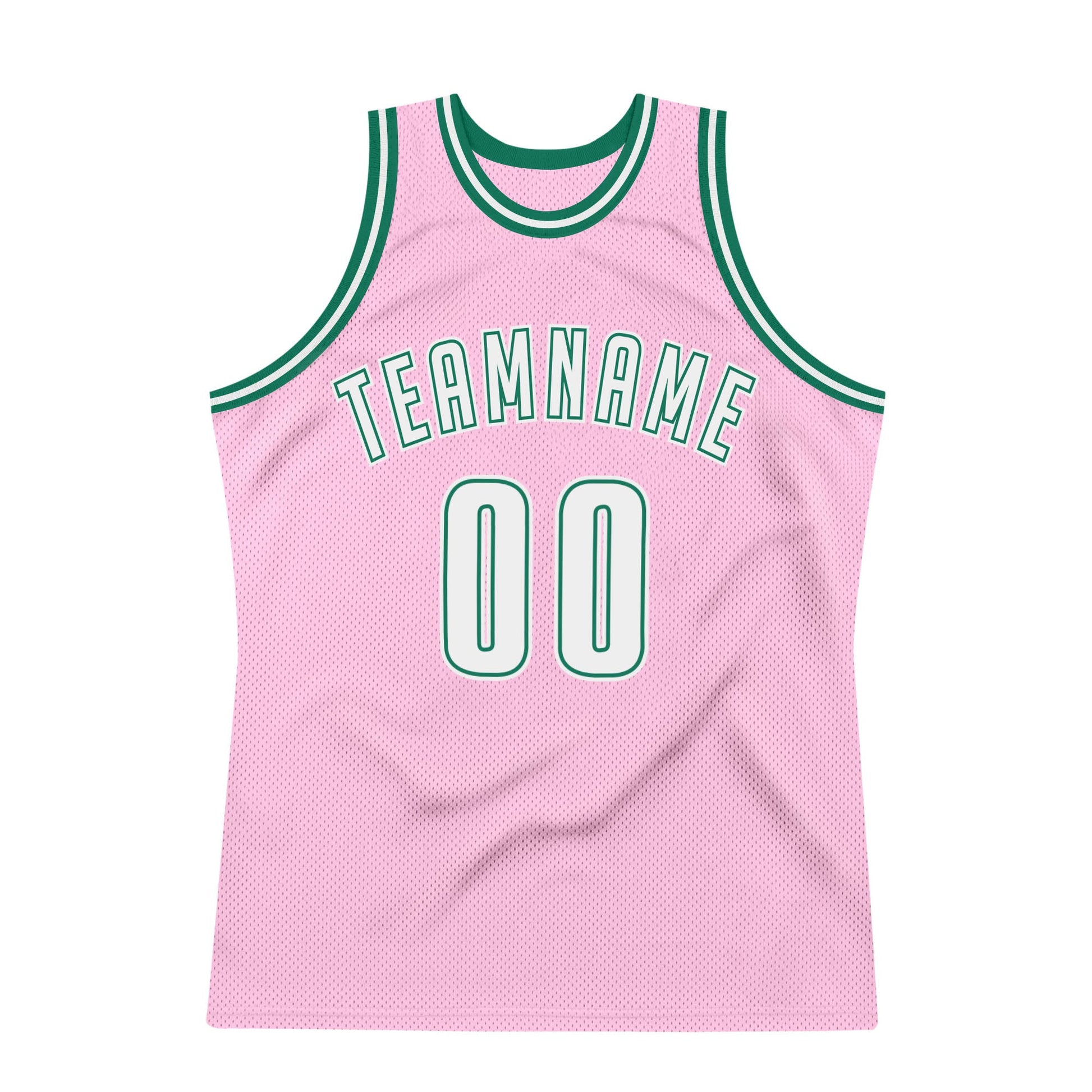 Custom Light Pink White-Kelly Green Authentic Throwback Basketball Jersey view 5