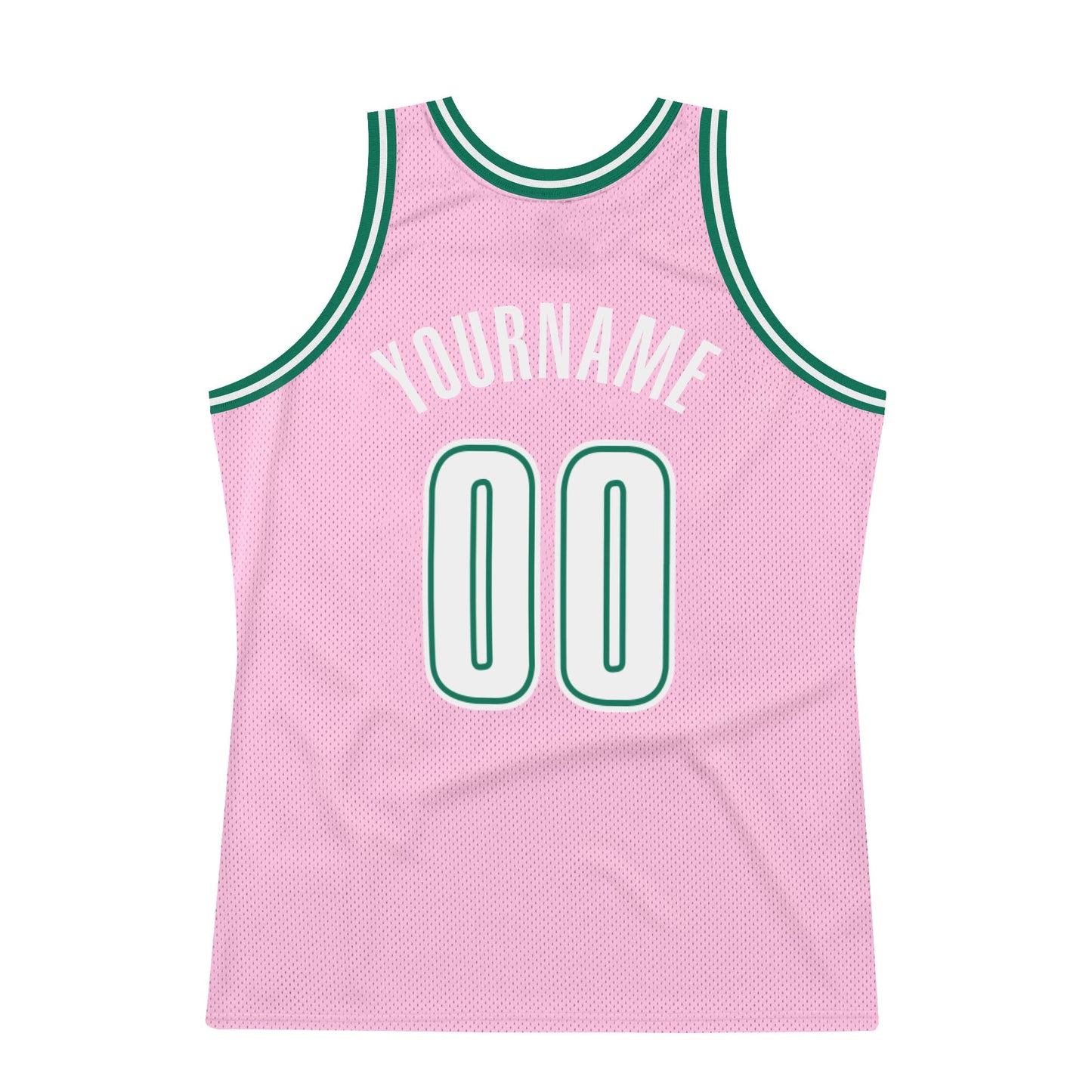 Custom Light Pink White-Kelly Green Authentic Throwback Basketball Jersey view 6