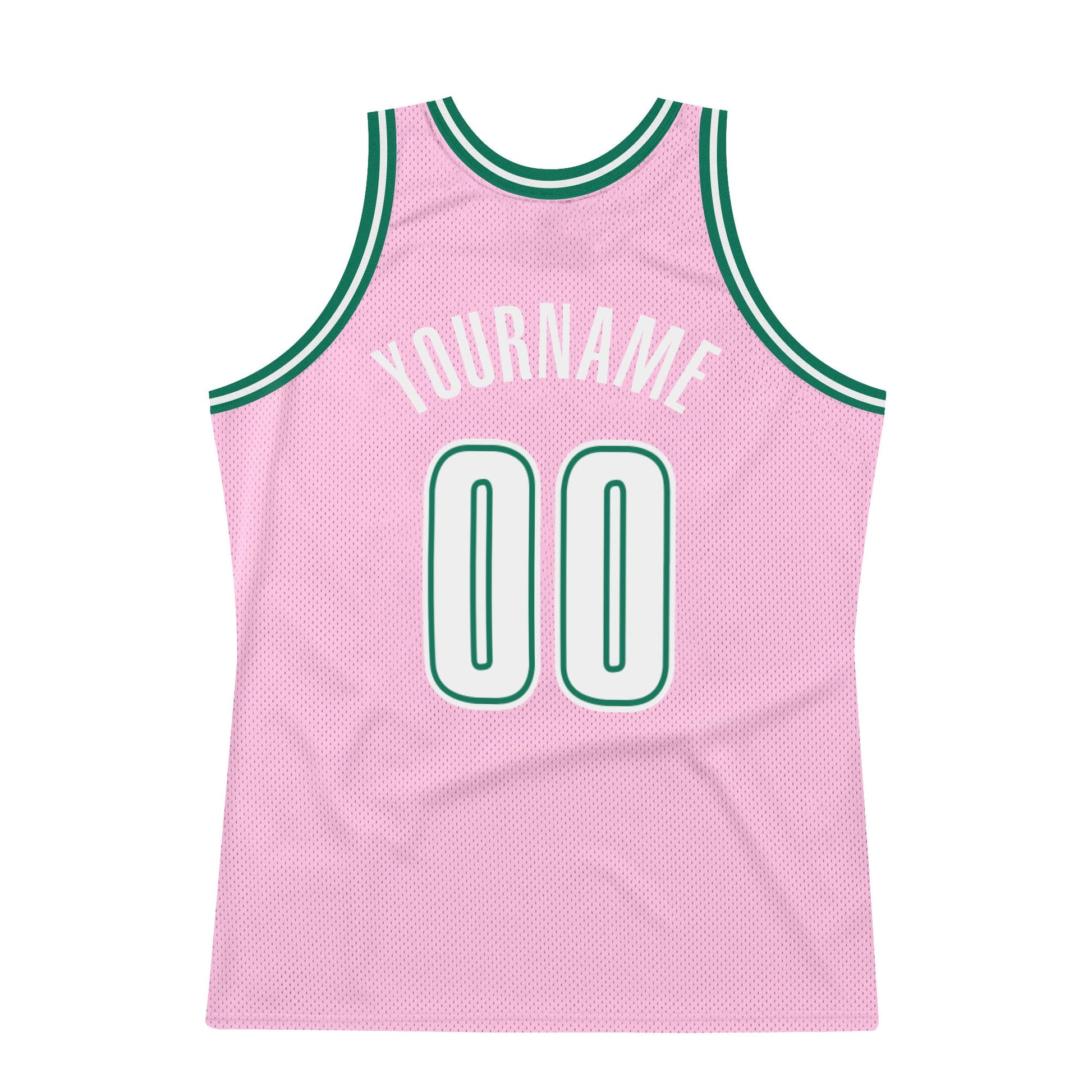 Custom Light Pink White-Kelly Green Authentic Throwback Basketball Jersey view 6