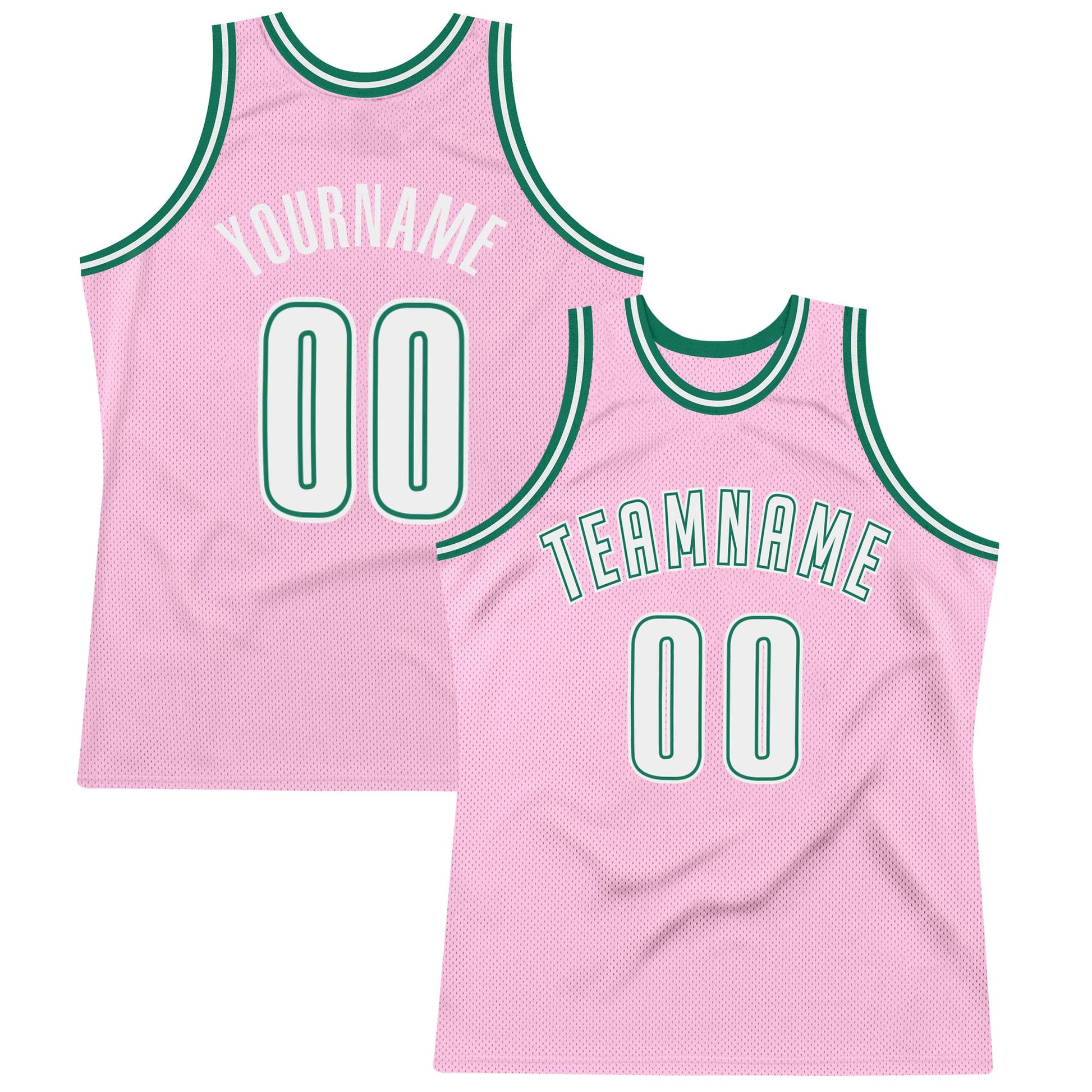 Custom Light Pink White-Kelly Green Authentic Throwback Basketball Jersey - Main View
