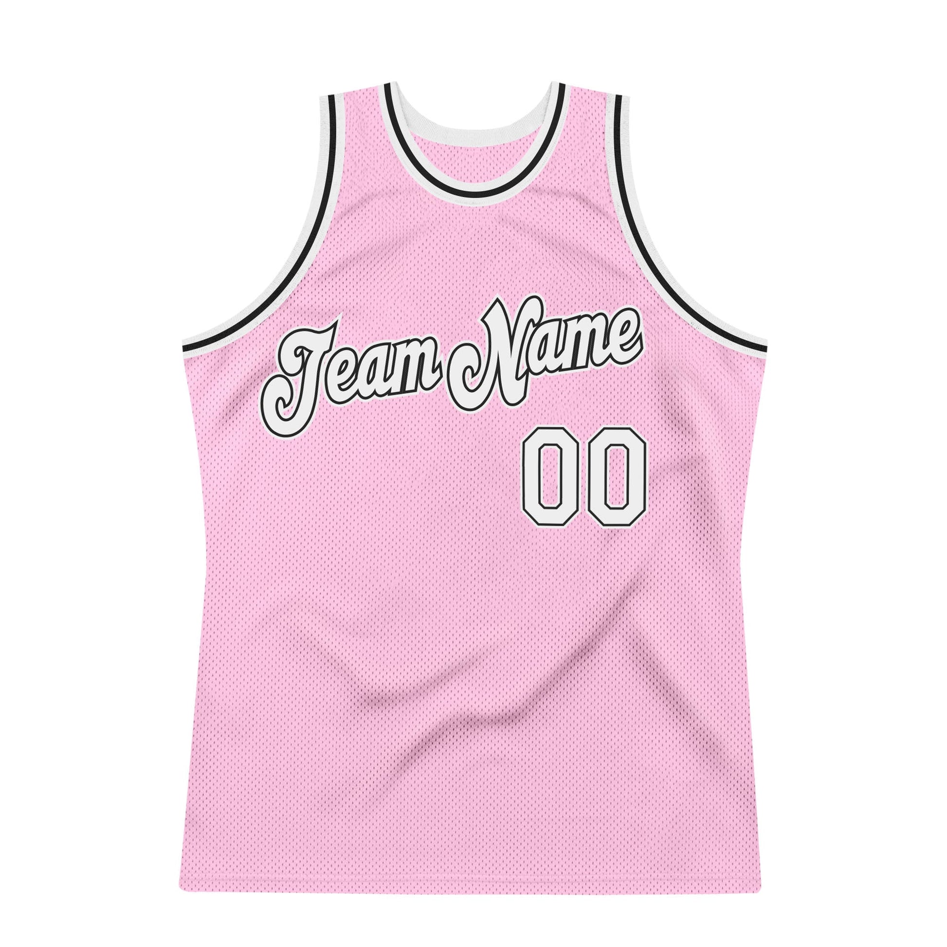 Custom Light Pink White-Black Authentic Throwback Basketball Jersey view 6