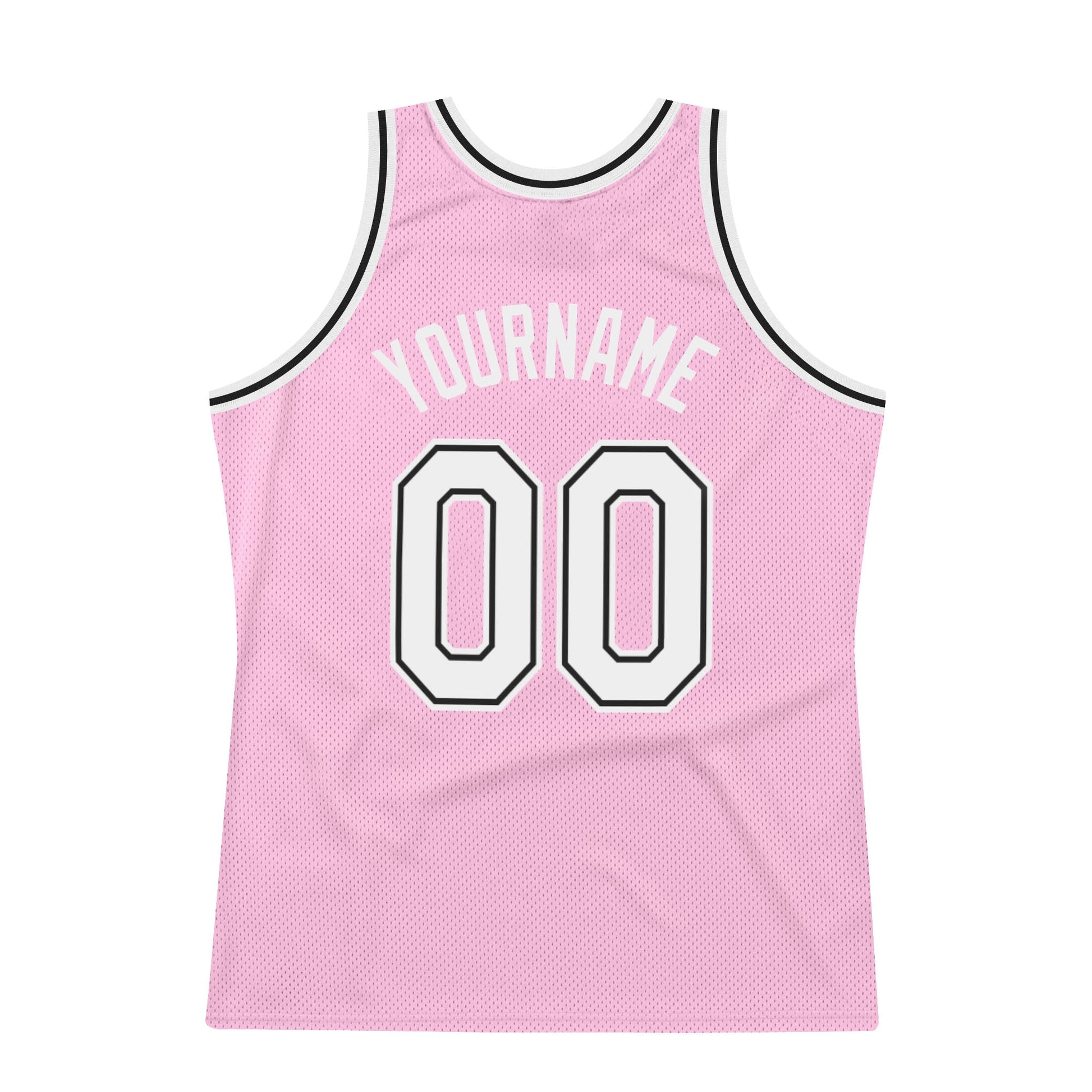Custom Light Pink White-Black Authentic Throwback Basketball Jersey view 7