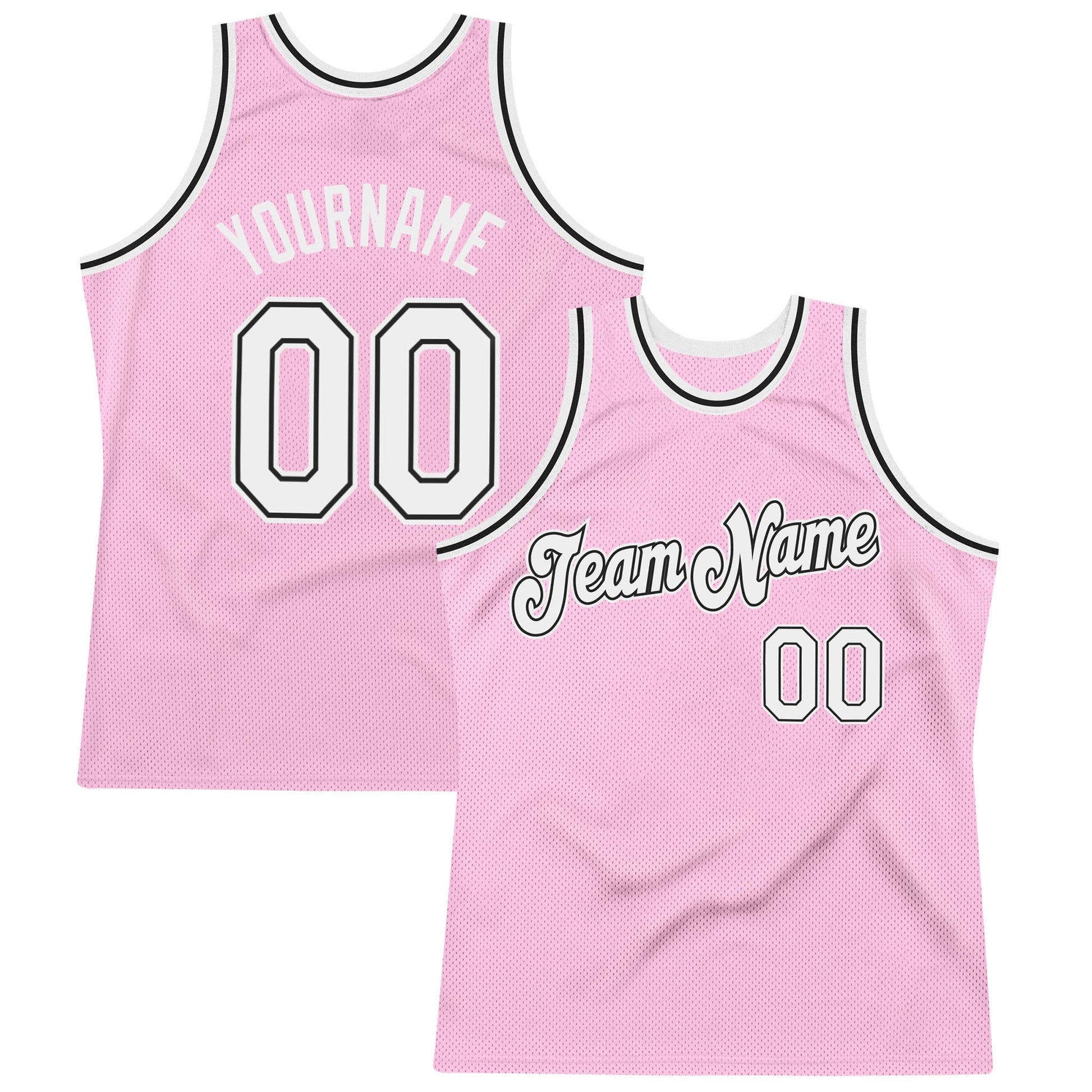 Custom Light Pink White-Black Authentic Throwback Basketball Jersey - Main View
