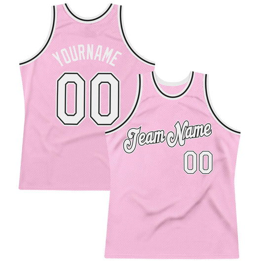 Custom Light Pink White-Black Authentic Throwback Basketball Jersey - Main View