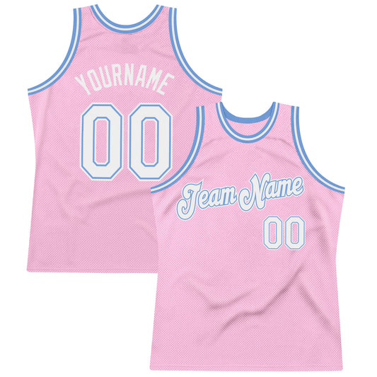 Custom Light Pink White-Light Blue Authentic Throwback Basketball Jersey - Main View