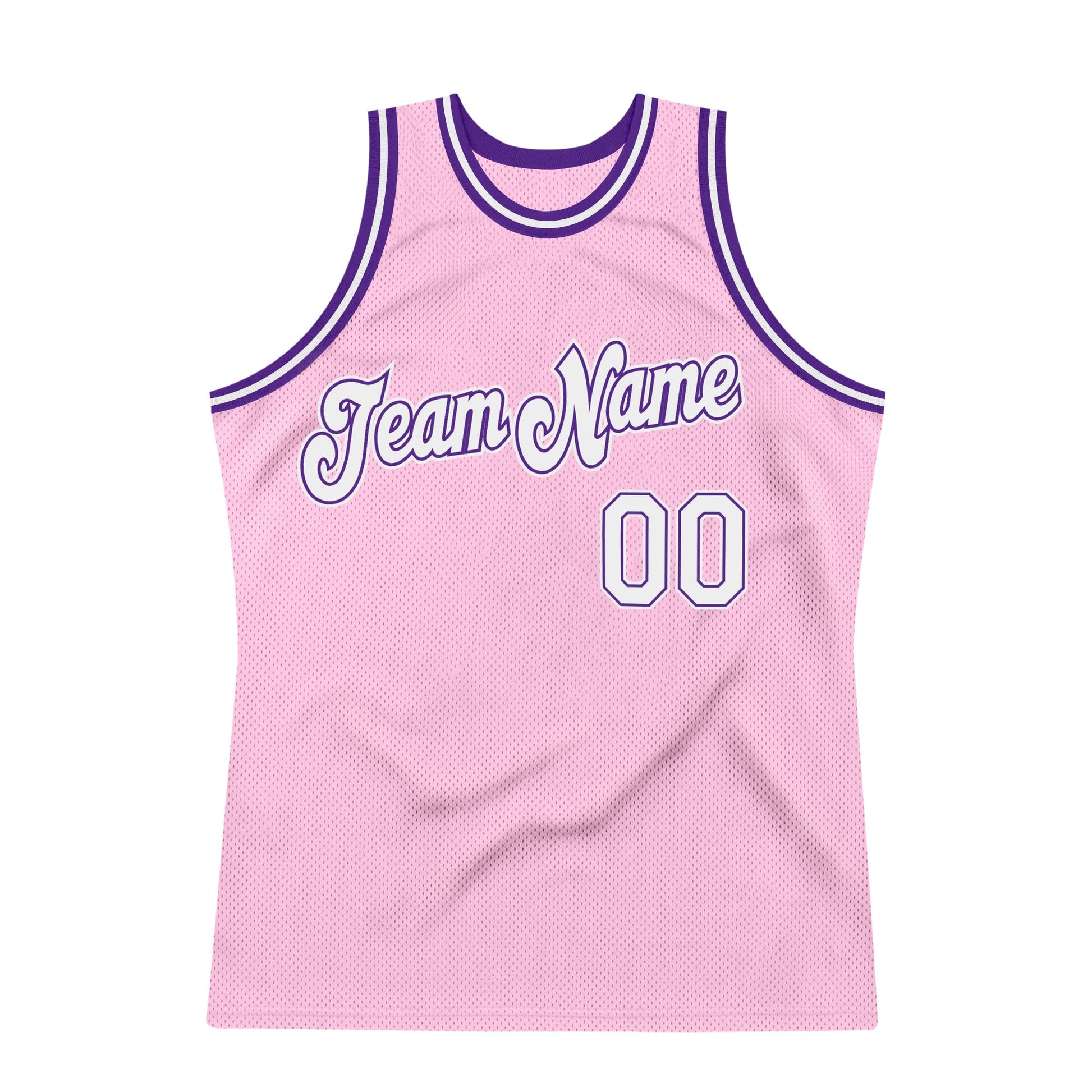 Custom Light Pink White-Purple Authentic Throwback Basketball Jersey view 5