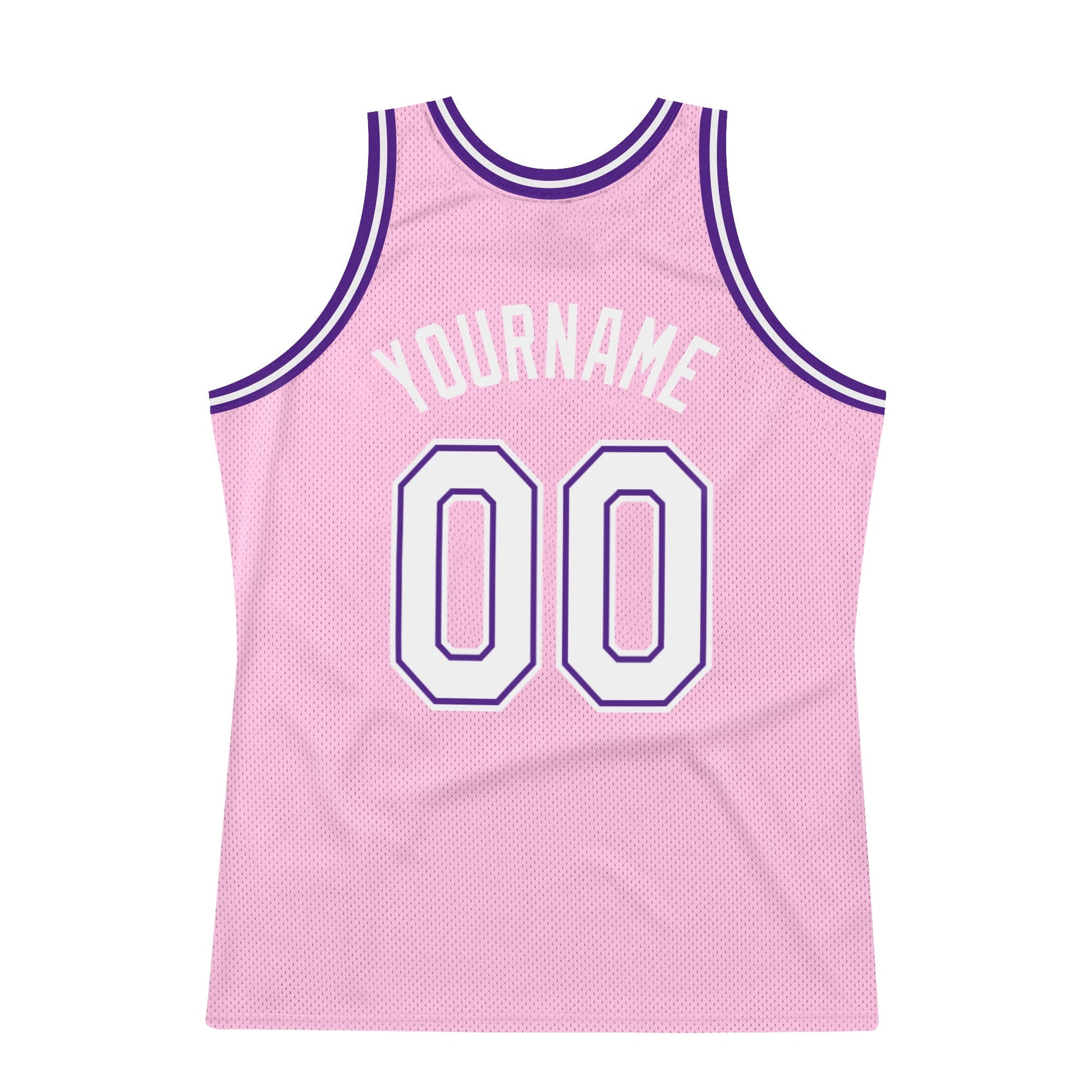 Custom Light Pink White-Purple Authentic Throwback Basketball Jersey view 6