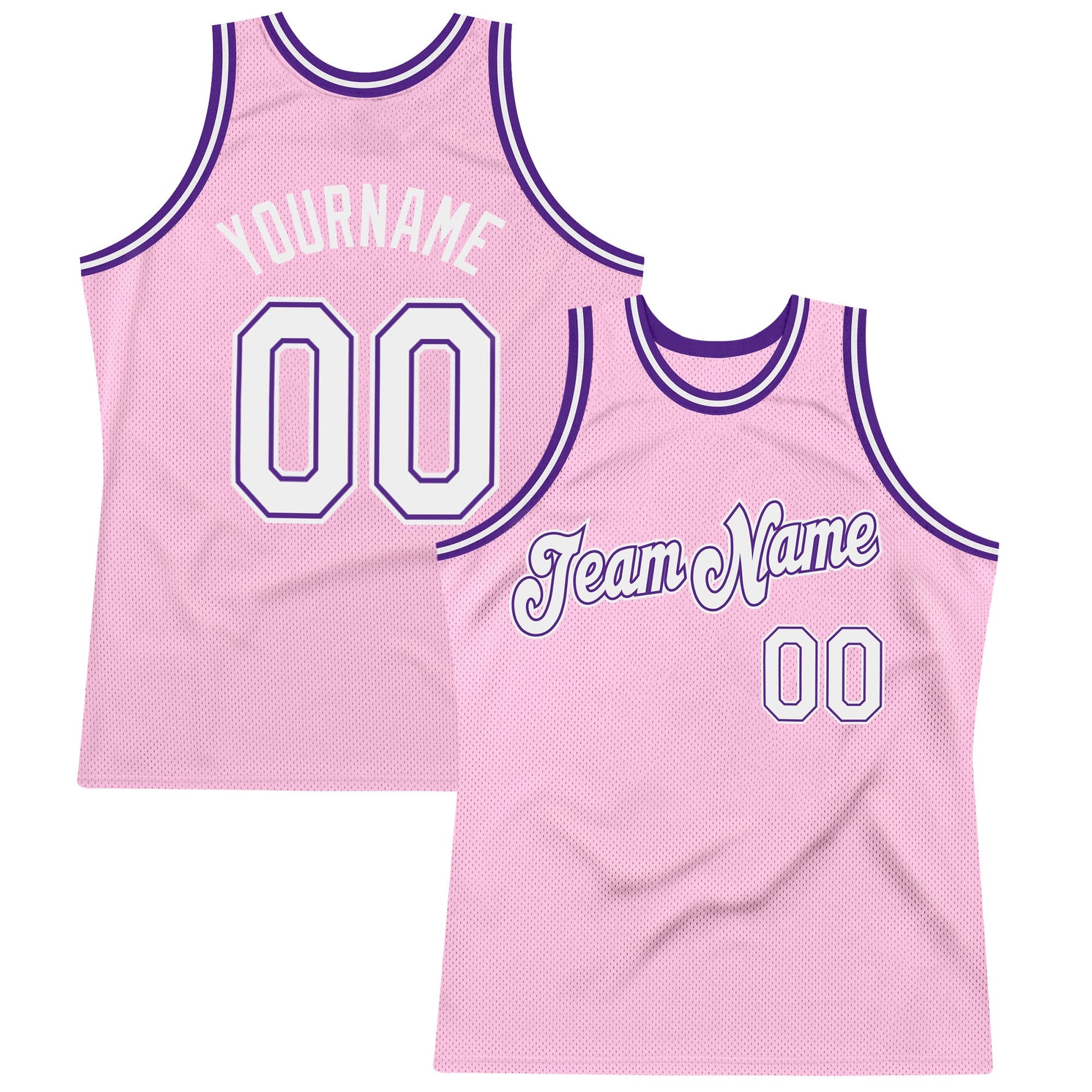 Custom Light Pink White-Purple Authentic Throwback Basketball Jersey - Main View
