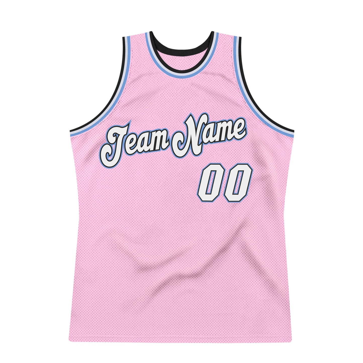Custom Light Pink White-Light Blue Authentic Throwback Basketball Jersey view 5