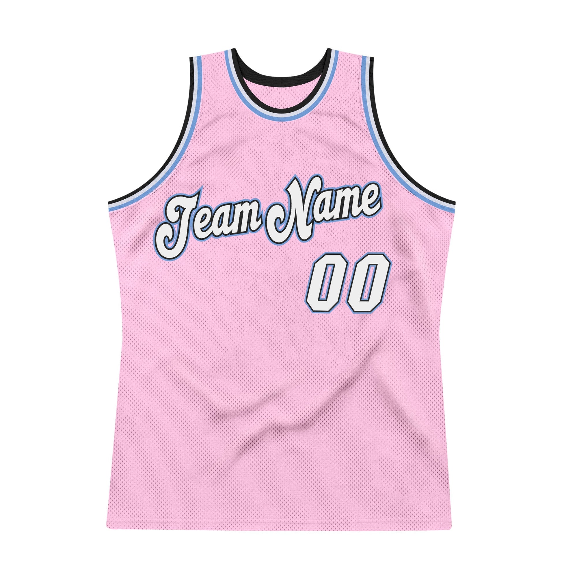 Custom Light Pink White-Light Blue Authentic Throwback Basketball Jersey view 5