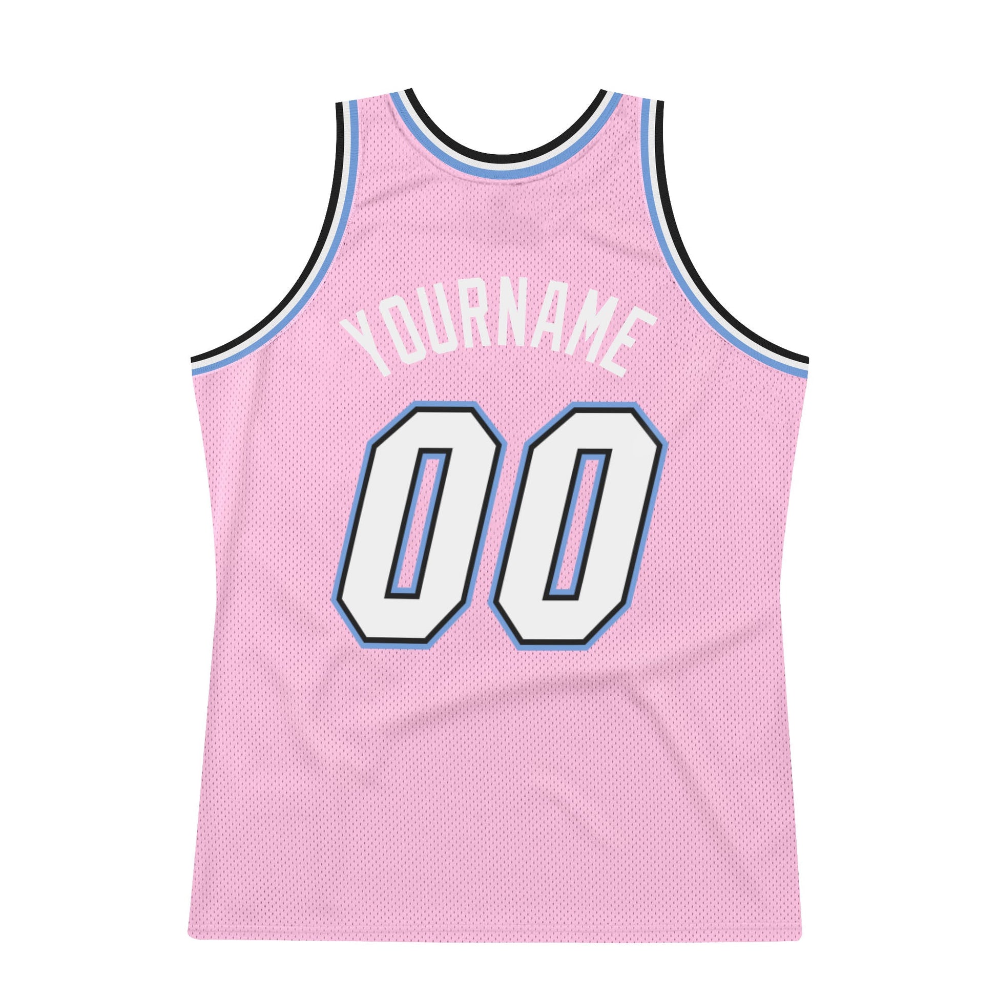 Custom Light Pink White-Light Blue Authentic Throwback Basketball Jersey view 6