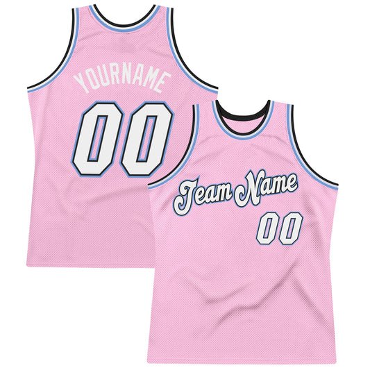 Custom Light Pink White-Light Blue Authentic Throwback Basketball Jersey - Main View
