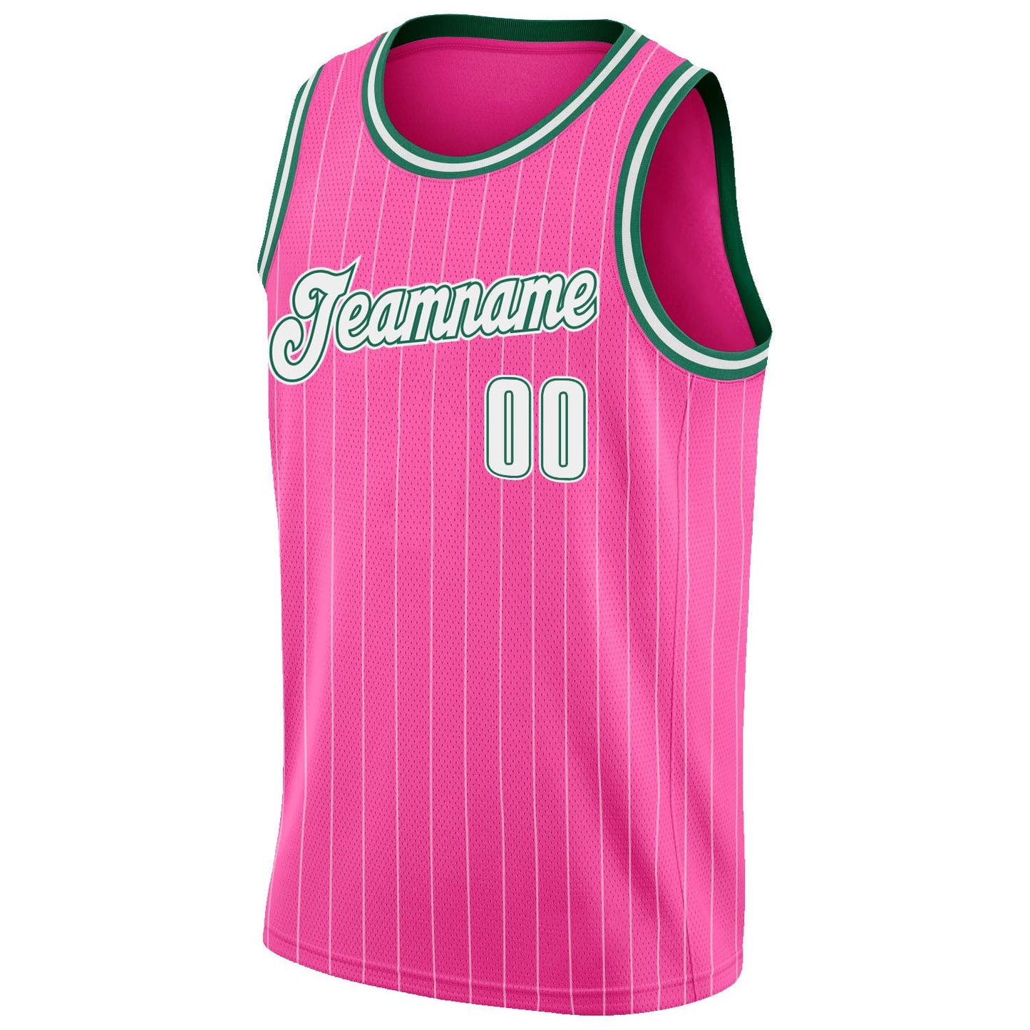 Custom Pink White Pinstripe White-Kelly Green Authentic Basketball Jersey view 5