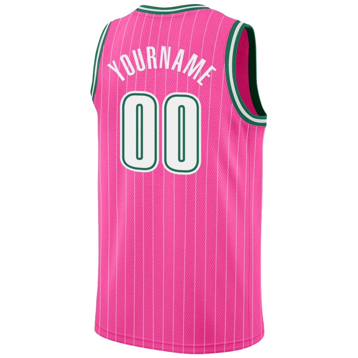 Custom Pink White Pinstripe White-Kelly Green Authentic Basketball Jersey view 6