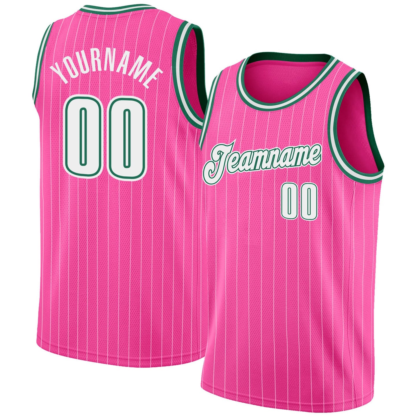 Custom Pink White Pinstripe White-Kelly Green Authentic Basketball Jersey - Main View