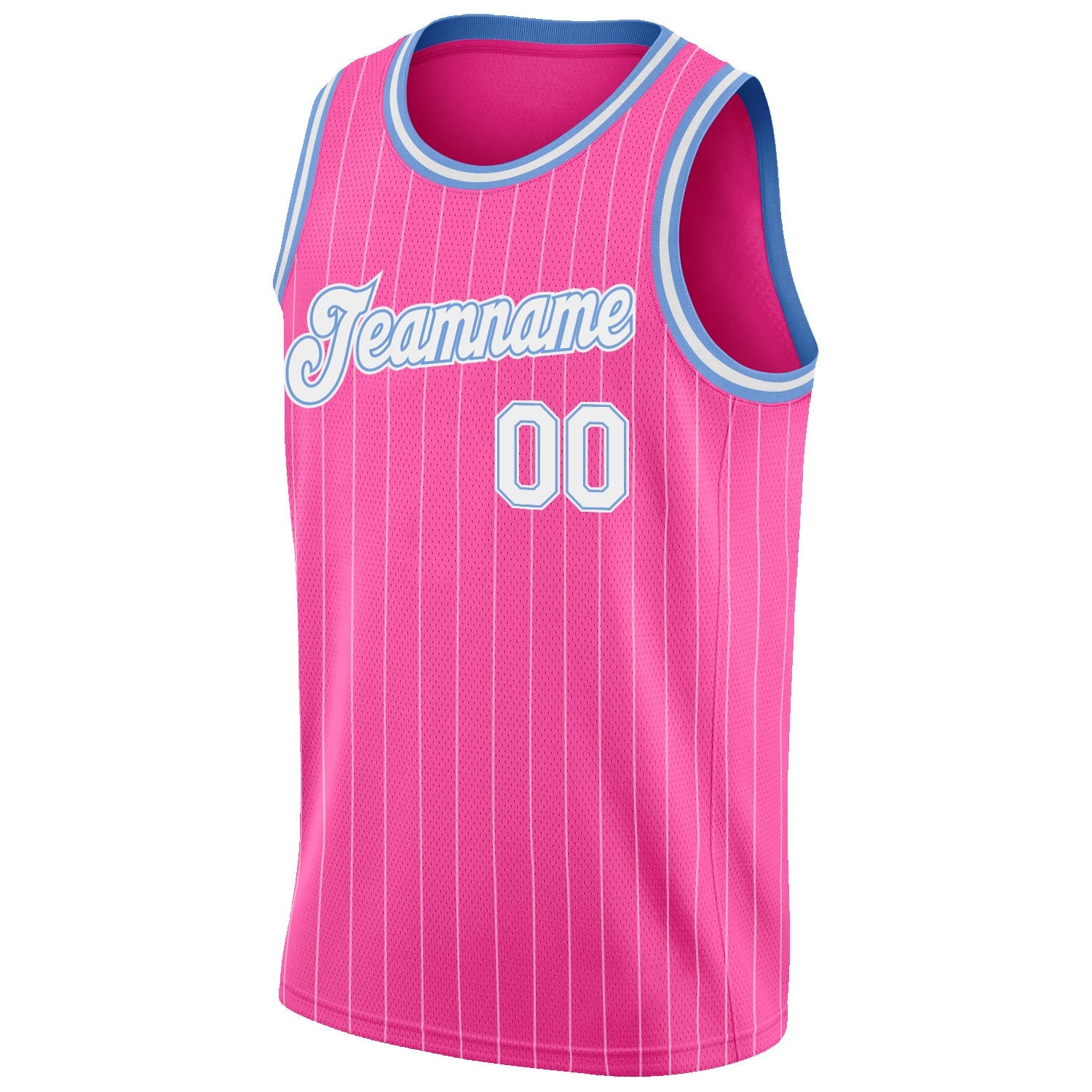 Custom Pink White Pinstripe White-Light Blue Authentic Basketball Jersey view 5