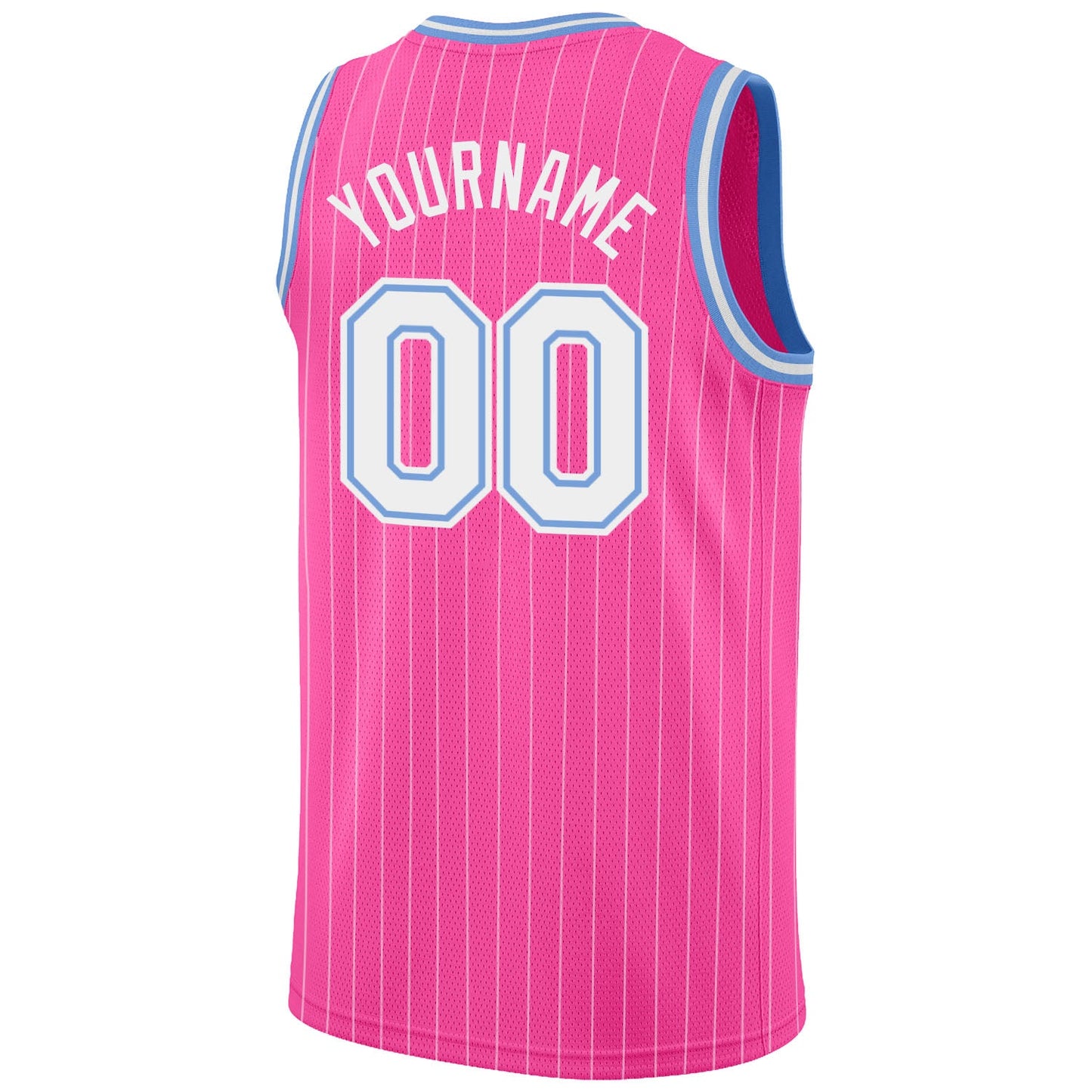 Custom Pink White Pinstripe White-Light Blue Authentic Basketball Jersey view 6