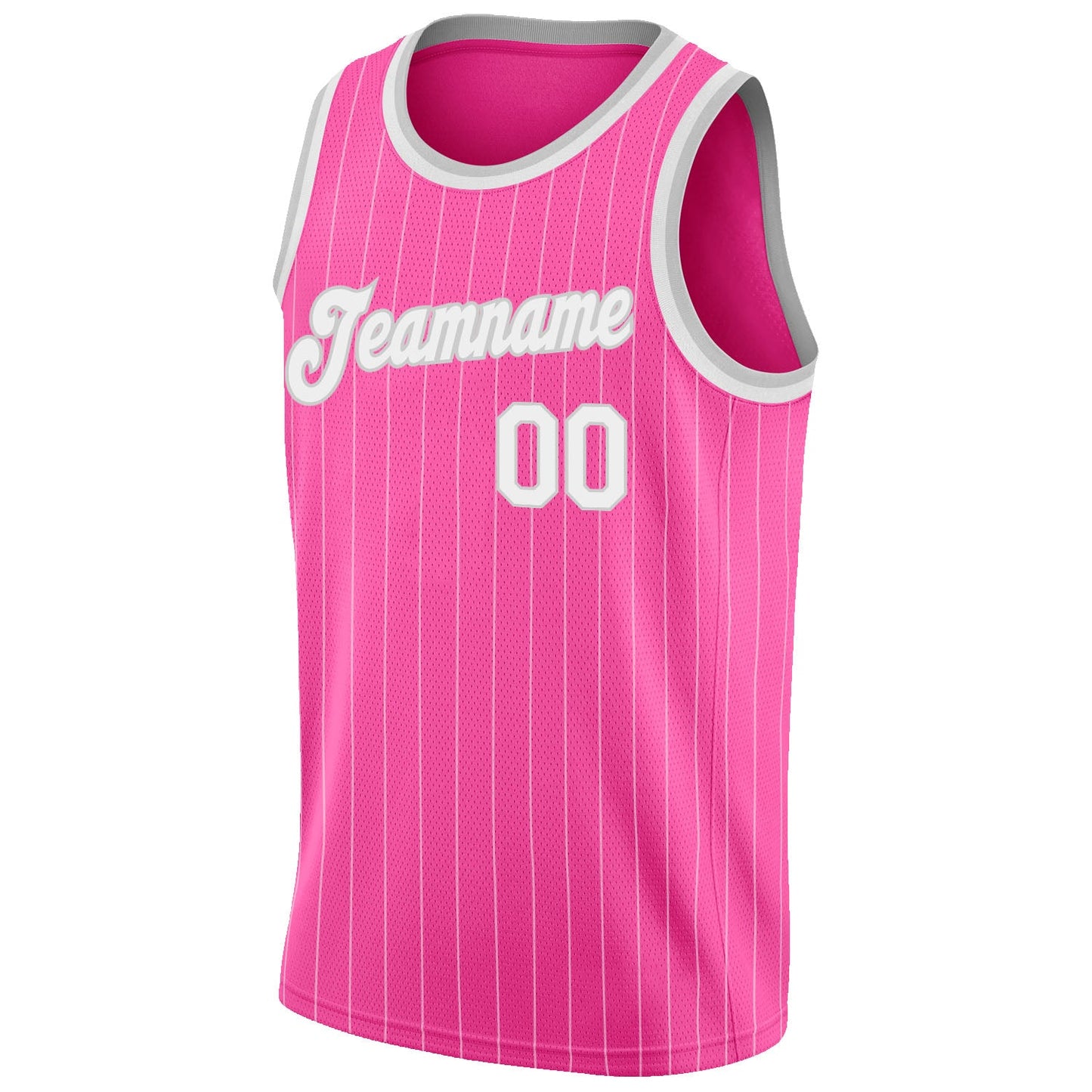 Custom Pink White Pinstripe White-Gray Authentic Basketball Jersey view 5