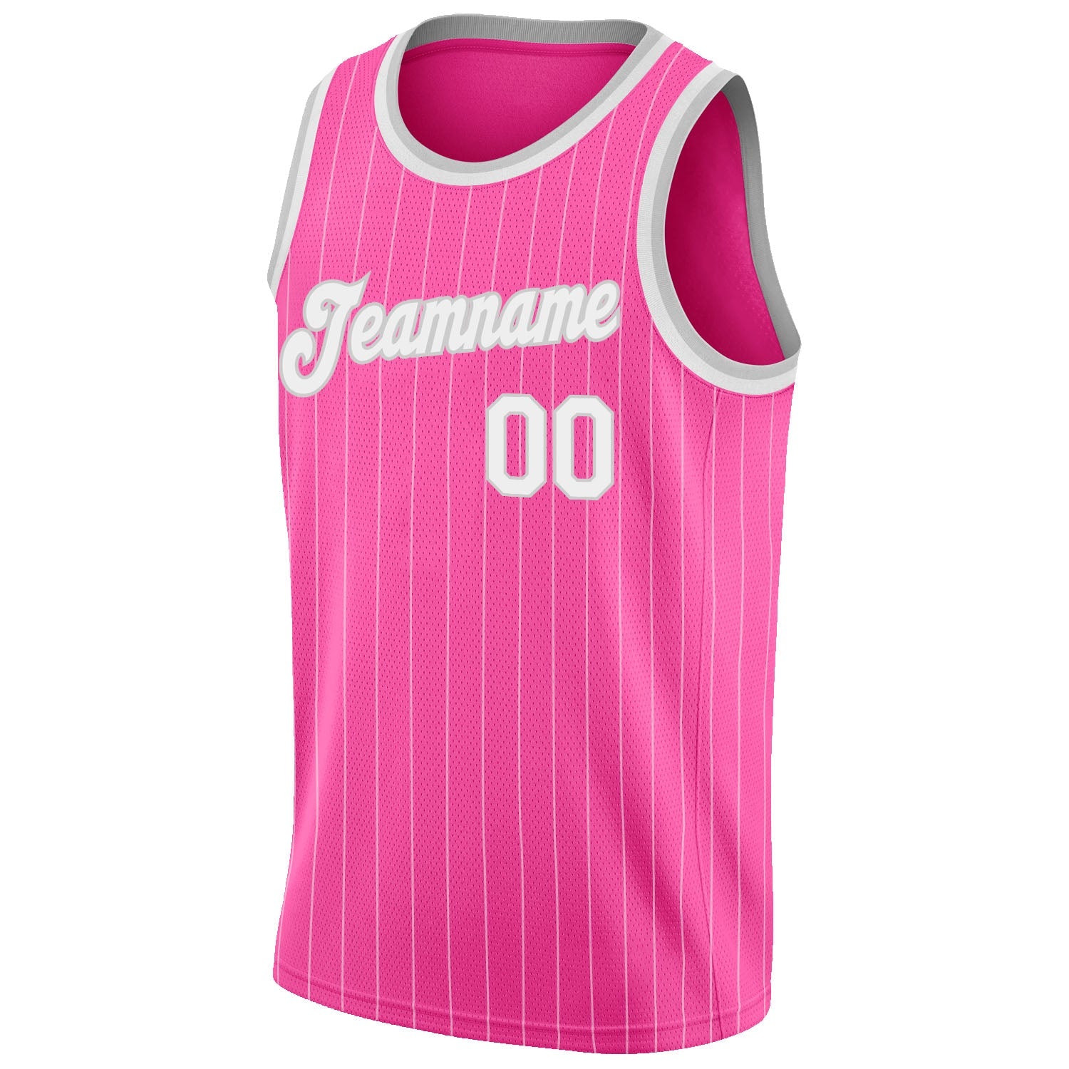 Custom Pink White Pinstripe White-Gray Authentic Basketball Jersey view 5