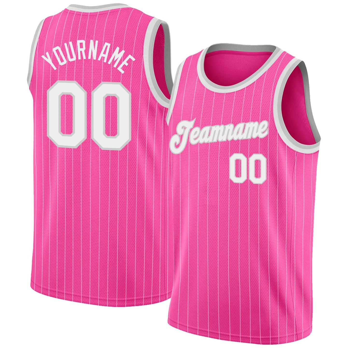 Custom Pink White Pinstripe White-Gray Authentic Basketball Jersey - Main View